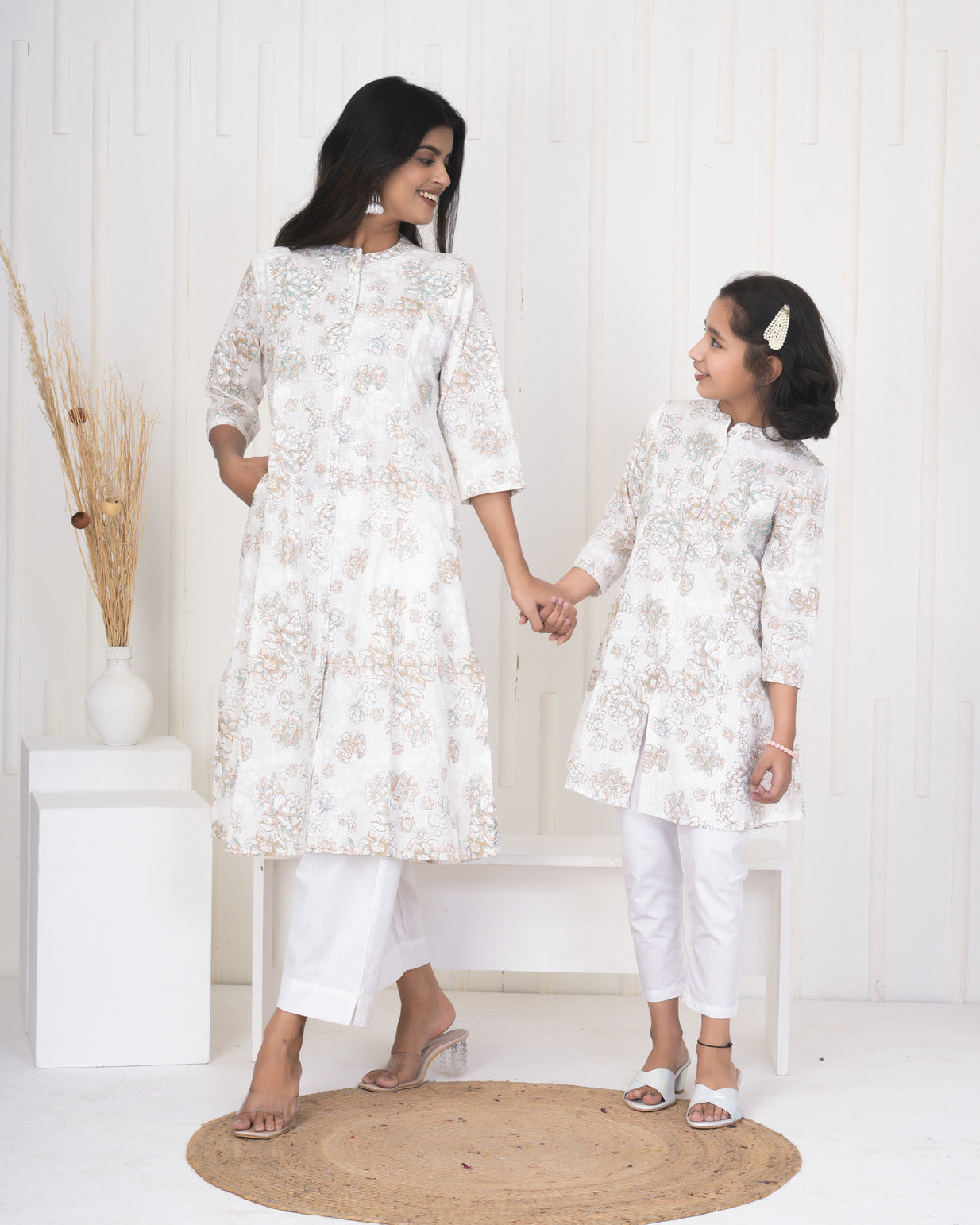 White With Embroidery Floral Work Cotton Kurti