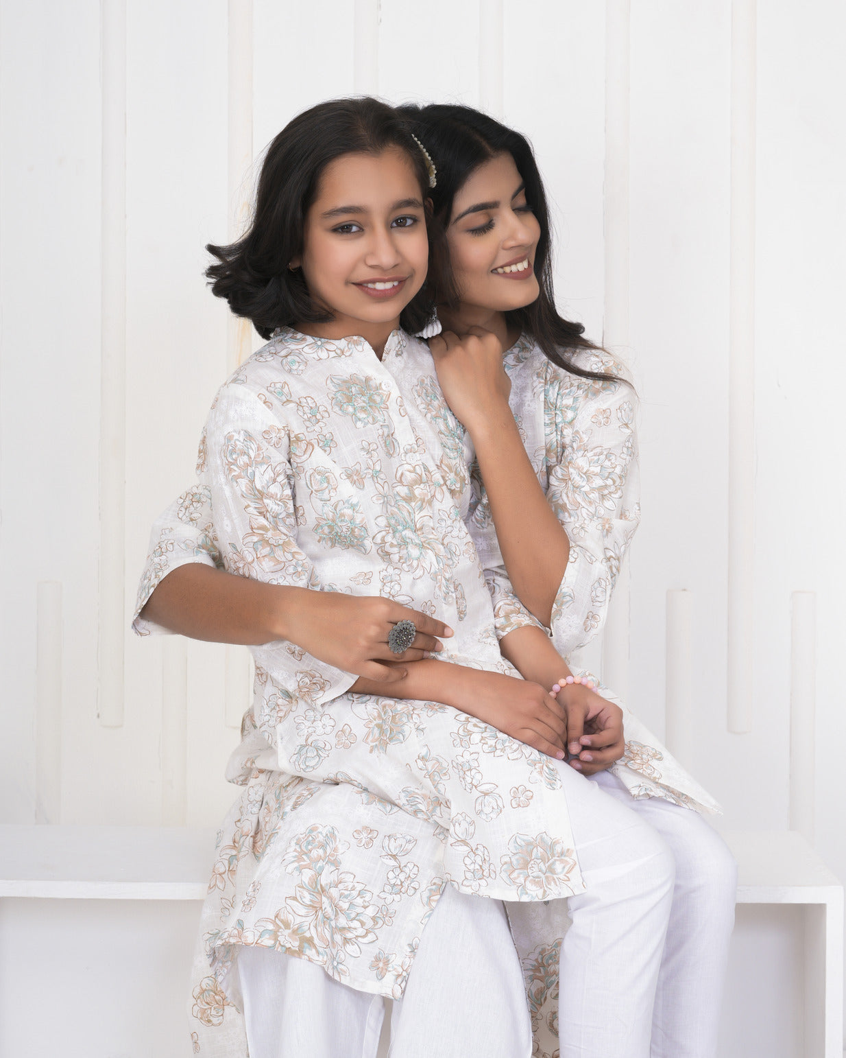 White With Embroidery Floral Work Cotton Kurti