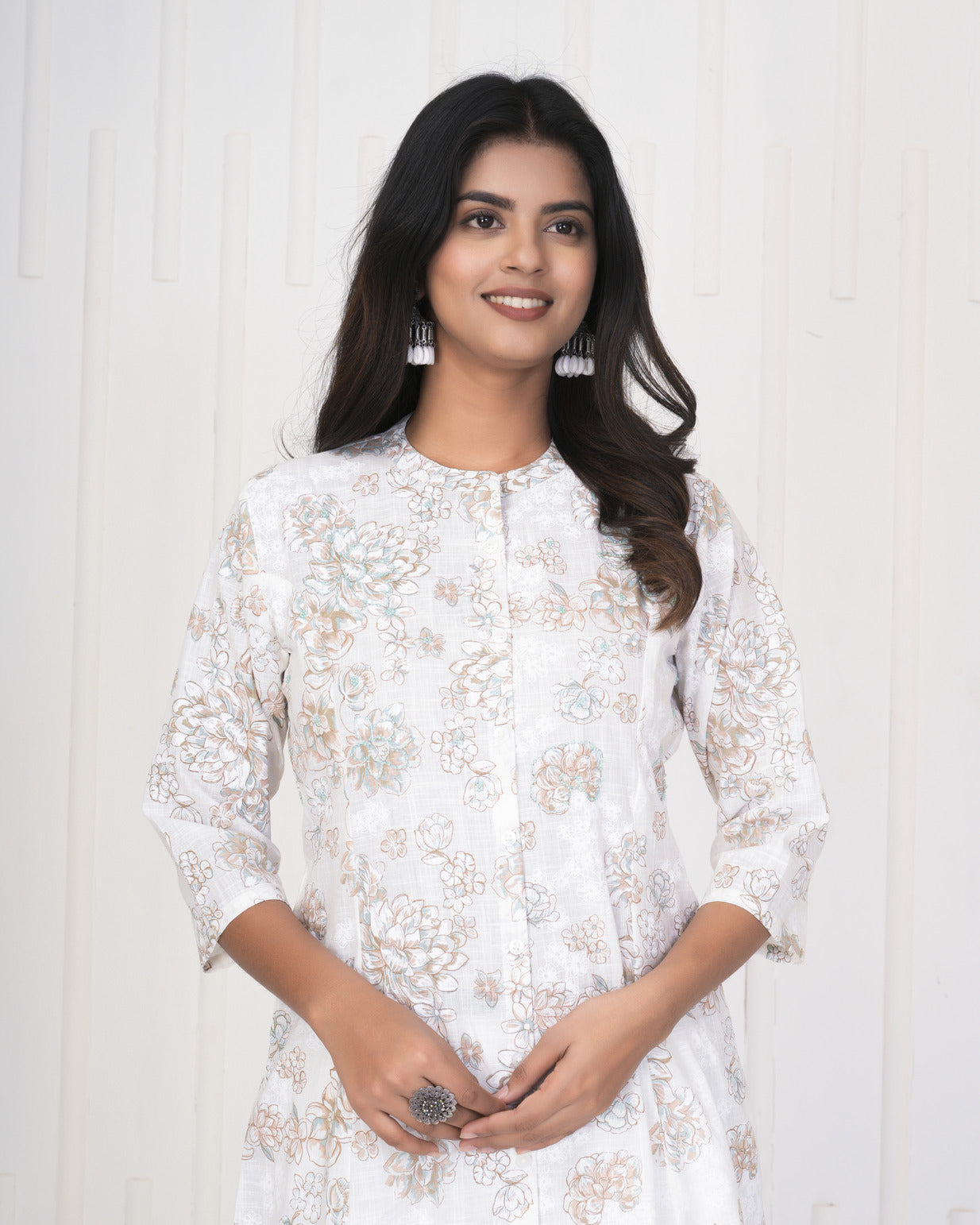 White With Embroidery Floral Work Cotton Kurti