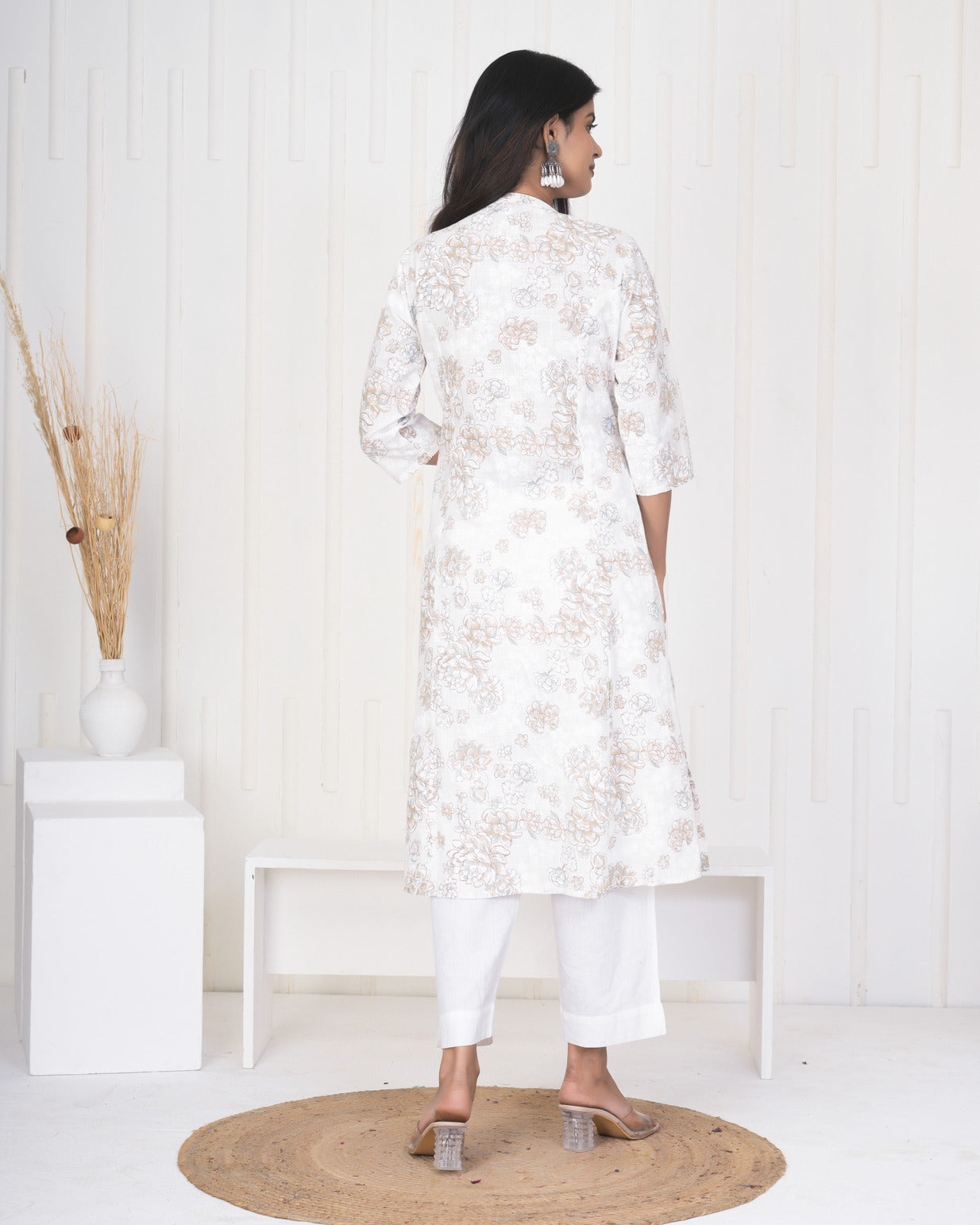 White With Embroidery Floral Work Cotton Kurti