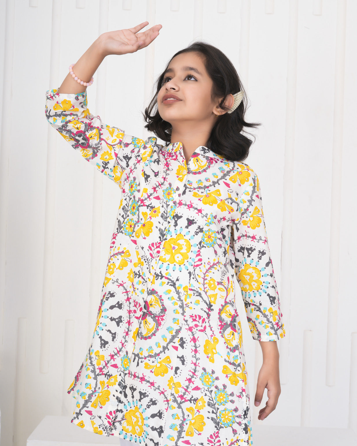 White With Multicolor Floral Print Cotton Kurti