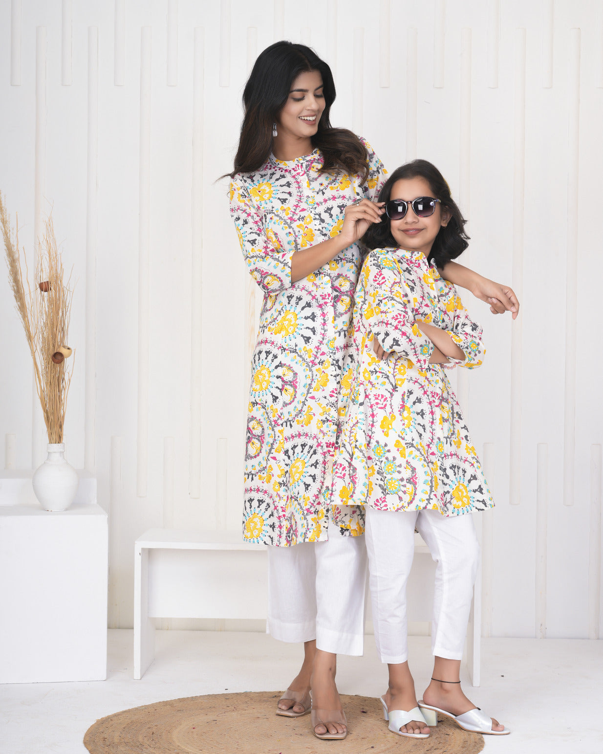 White With Multicolor Floral Print Cotton Kurti