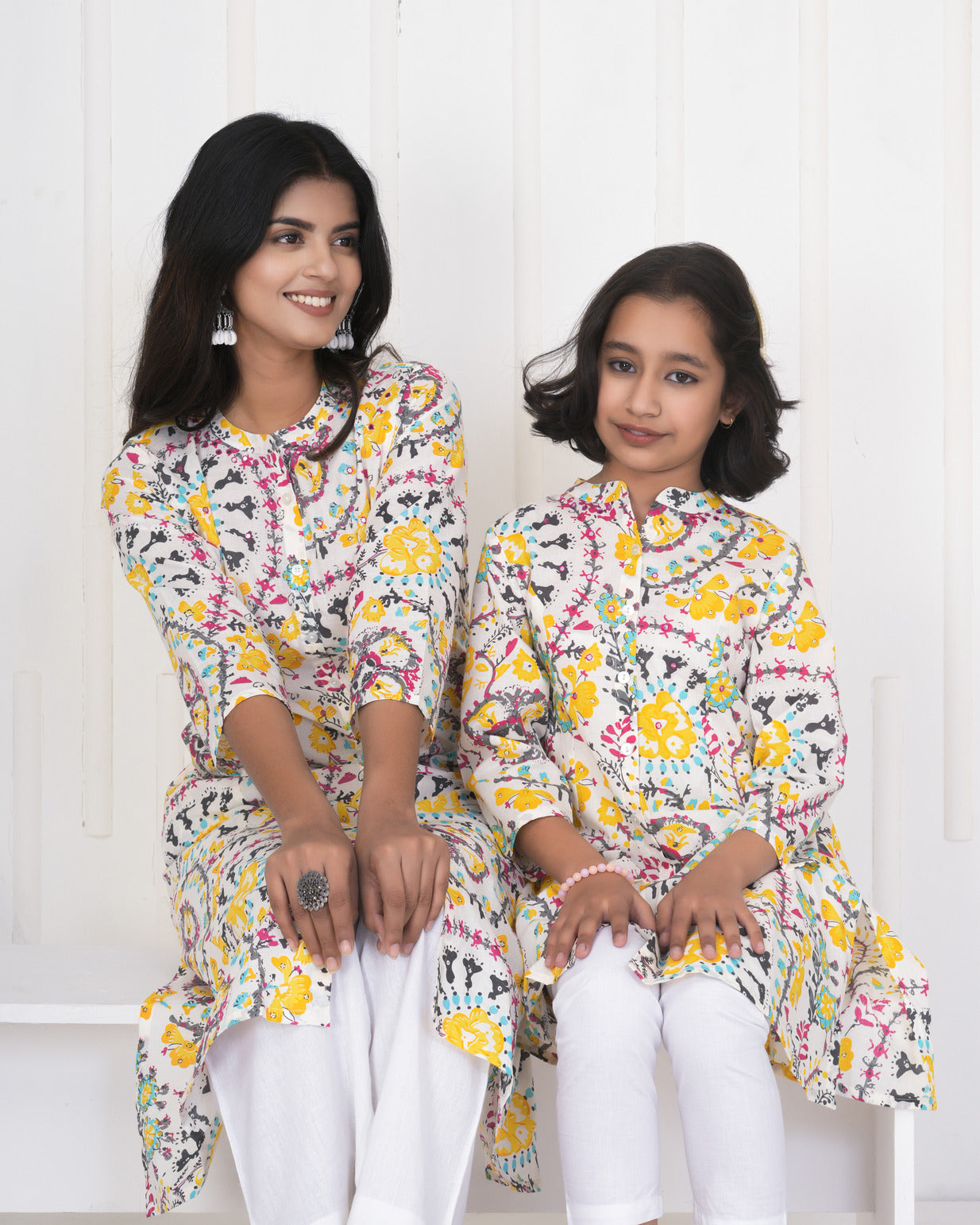 White With Multicolor Floral Print Cotton Kurti