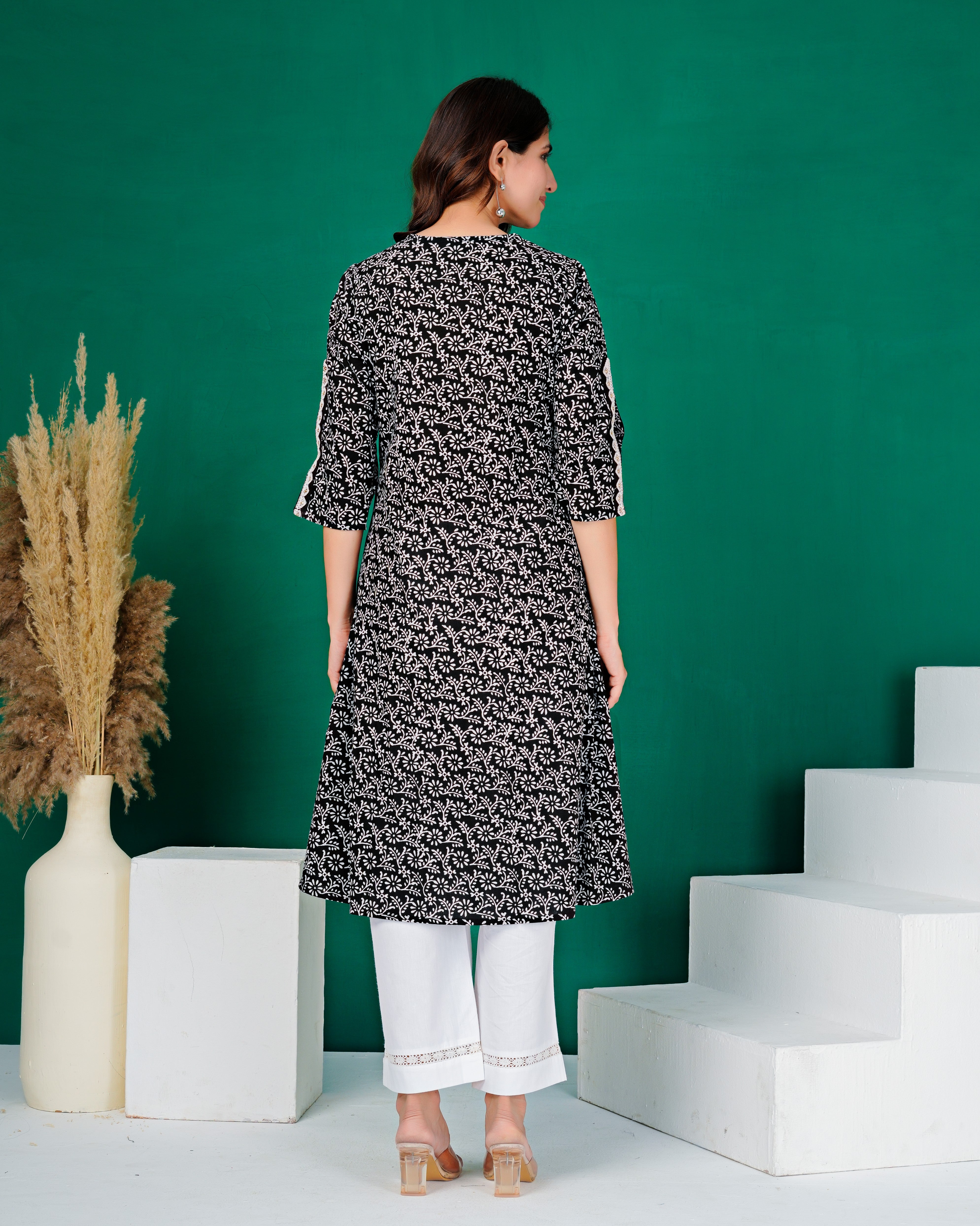 Black Embroidered V-Neck Ladies Kurta