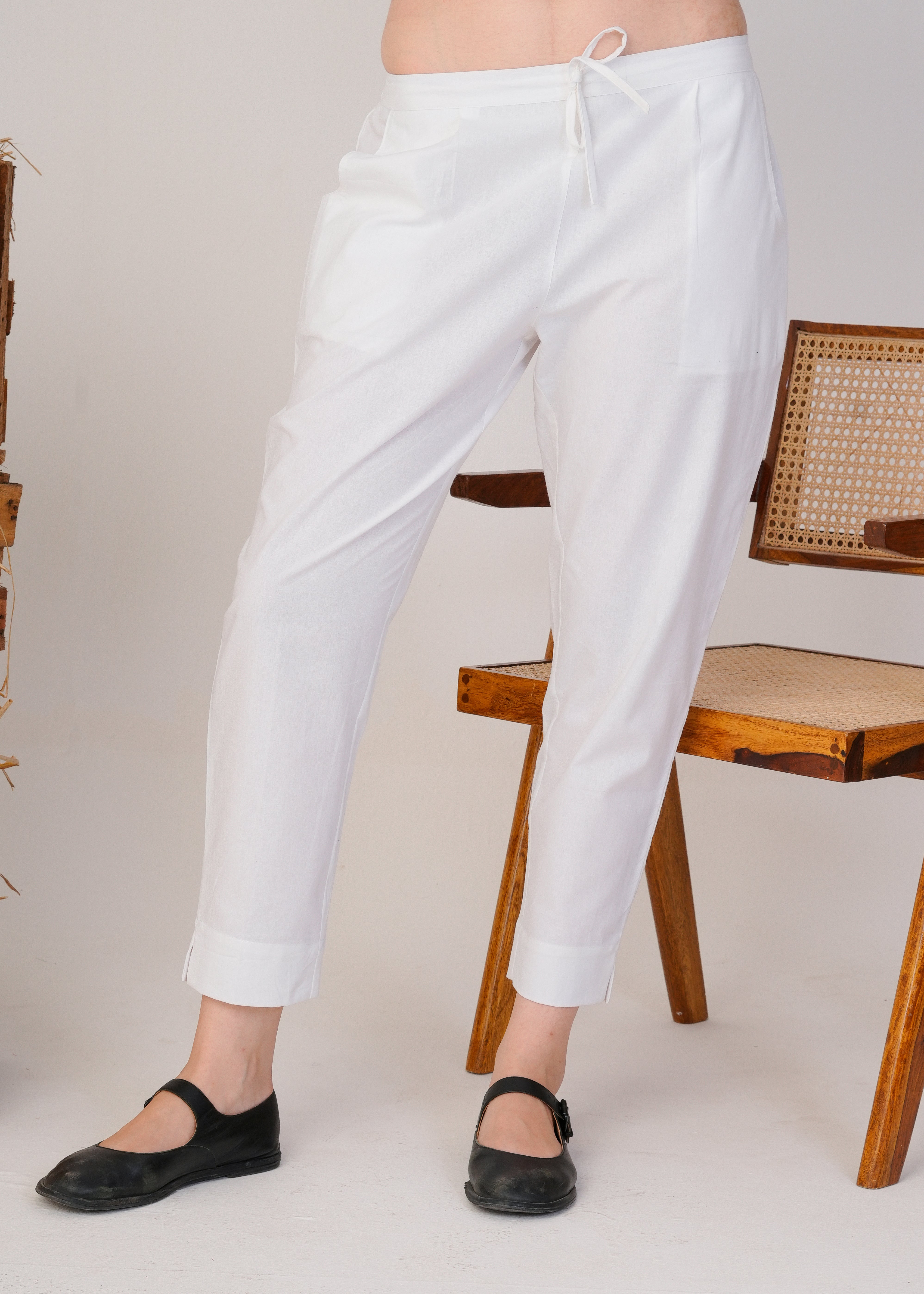 White Cotton Simple Kurta Pant
