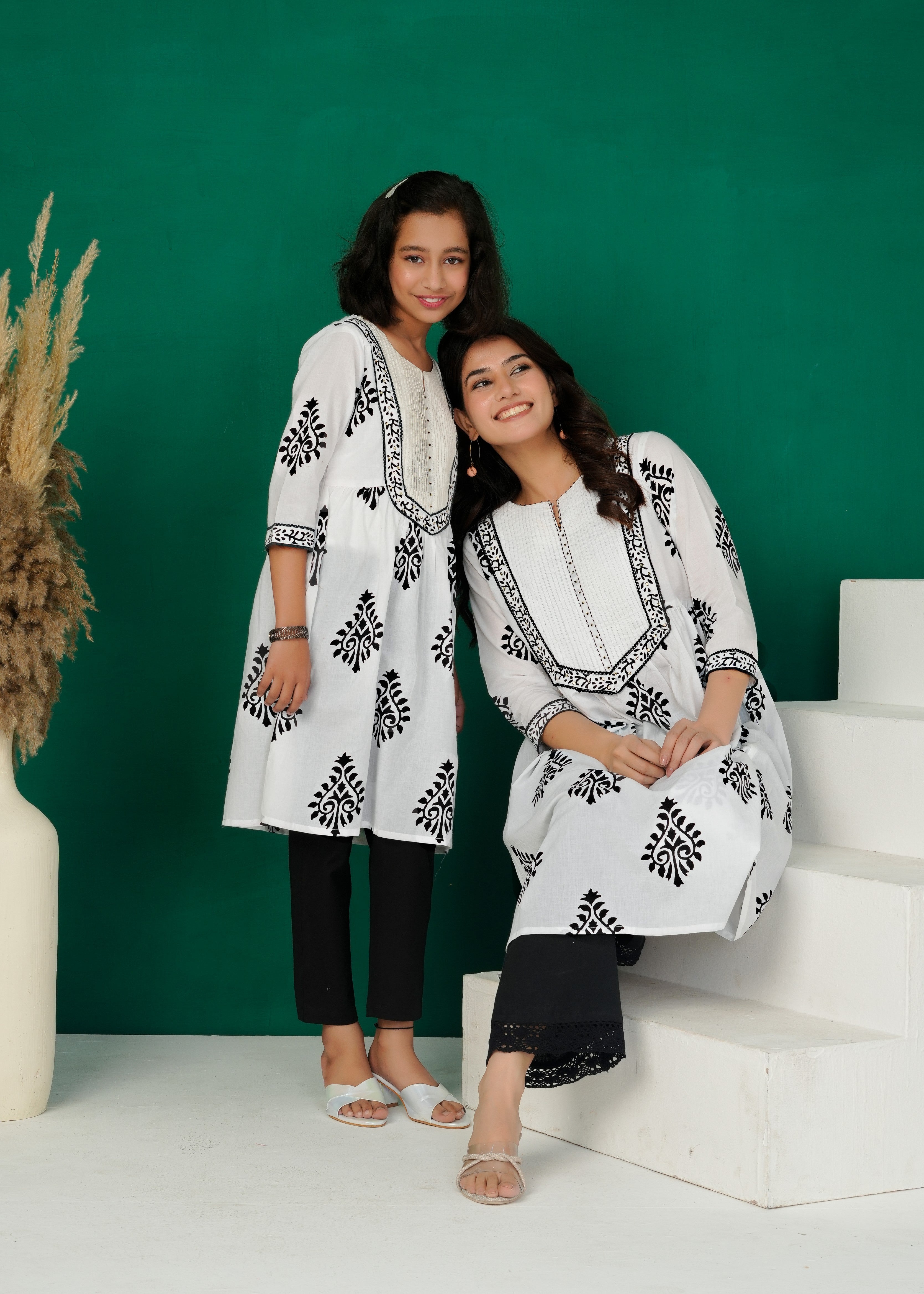 White Hand-Block Patch Yoke Cotton Kurta