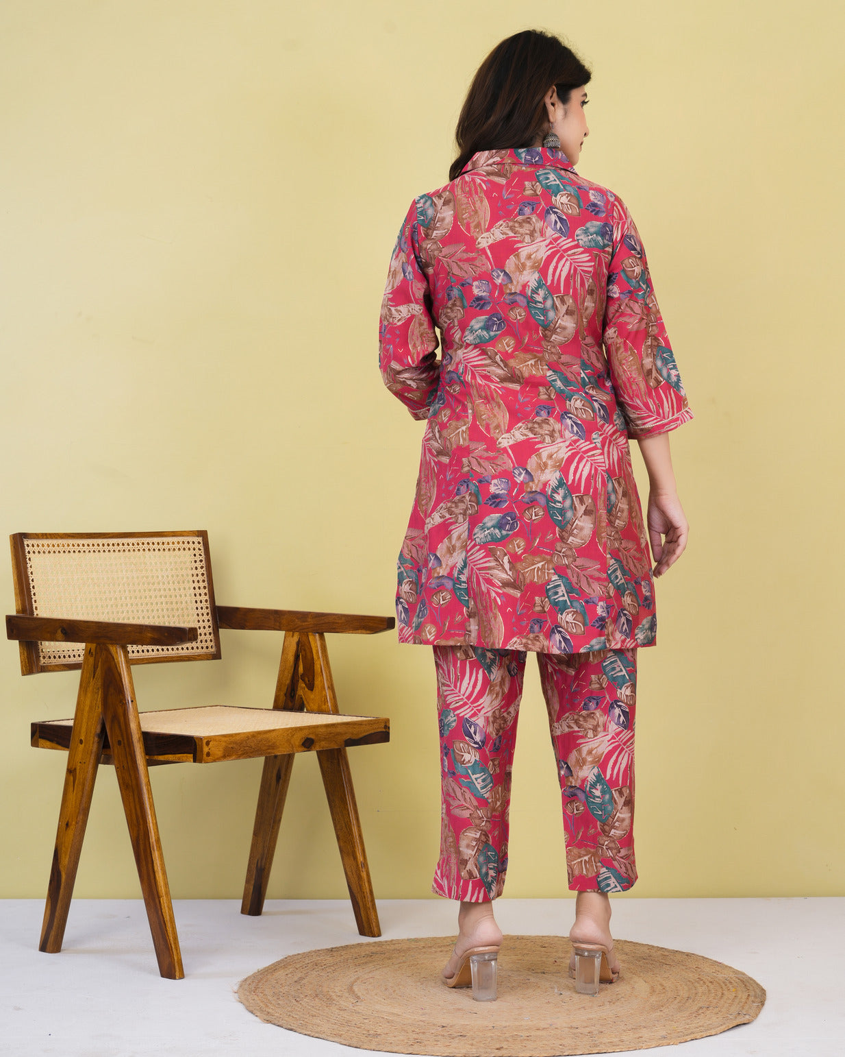 Red With Floral Printed Maslin Co-Ord Set