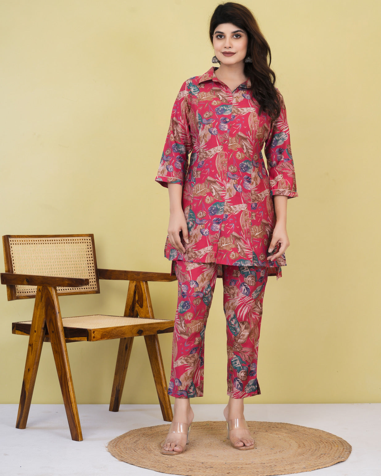 Red With Floral Printed Maslin Co-Ord Set