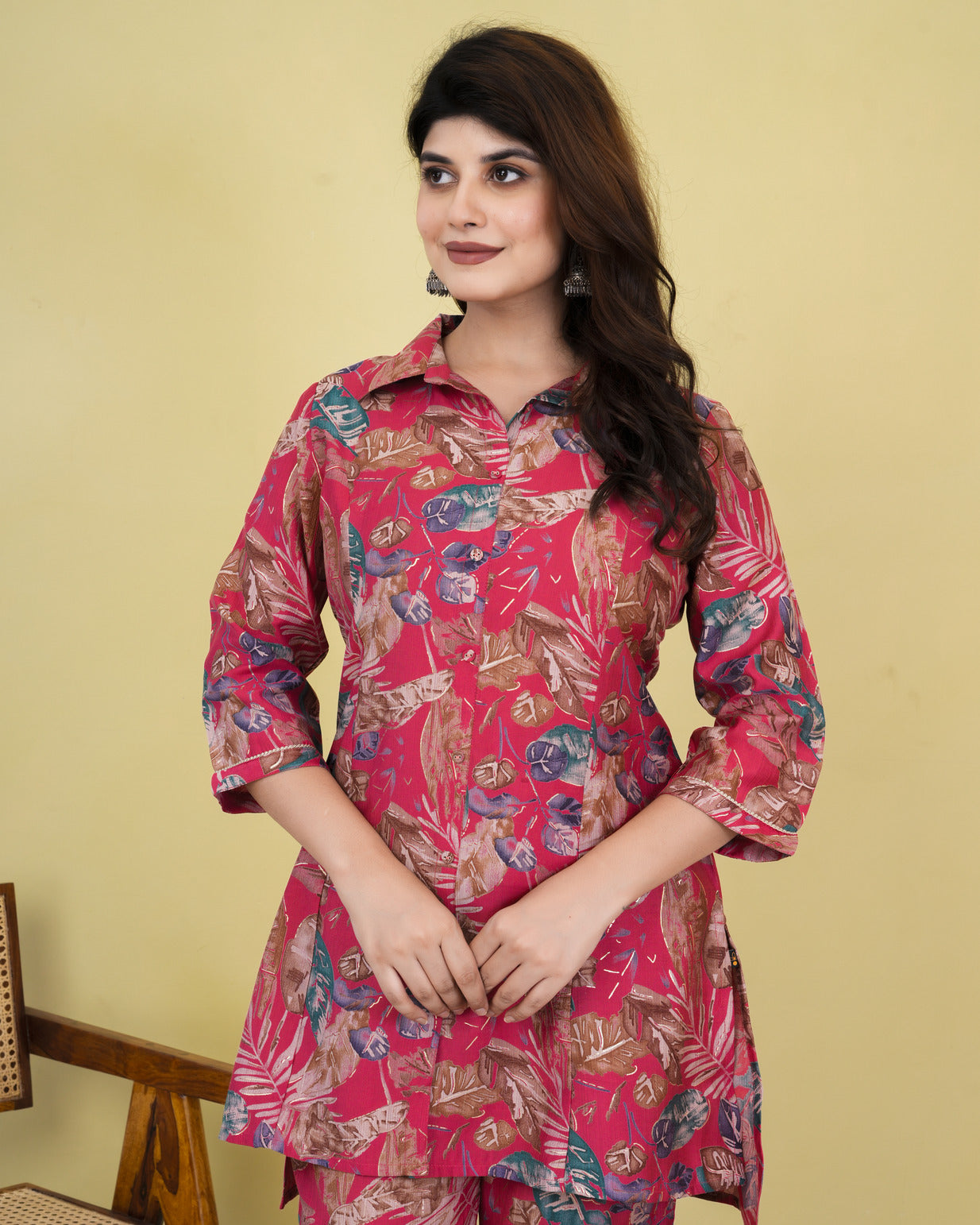 Red With Floral Printed Maslin Co-Ord Set