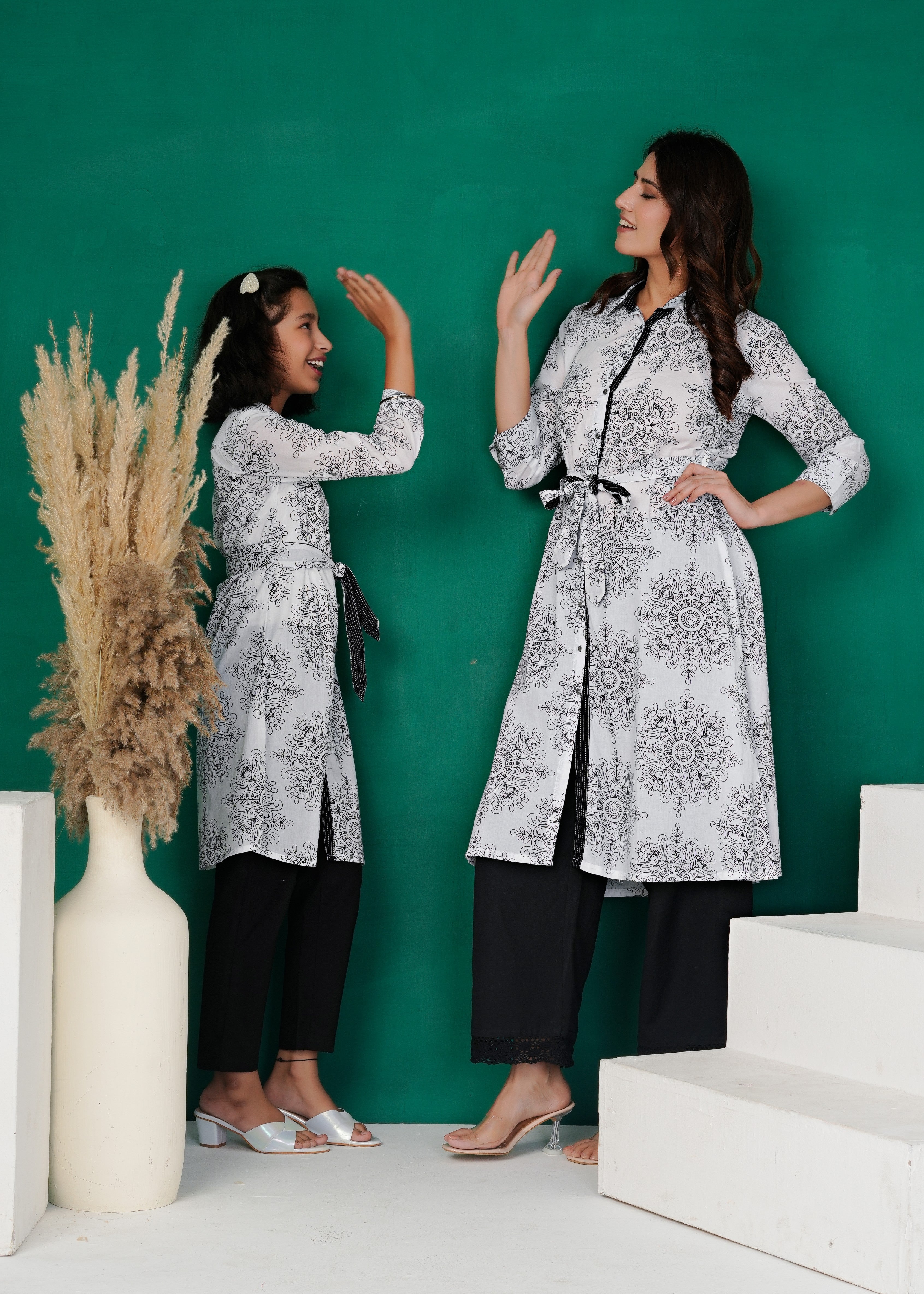 White Mandala Belted Shirt-Kurta