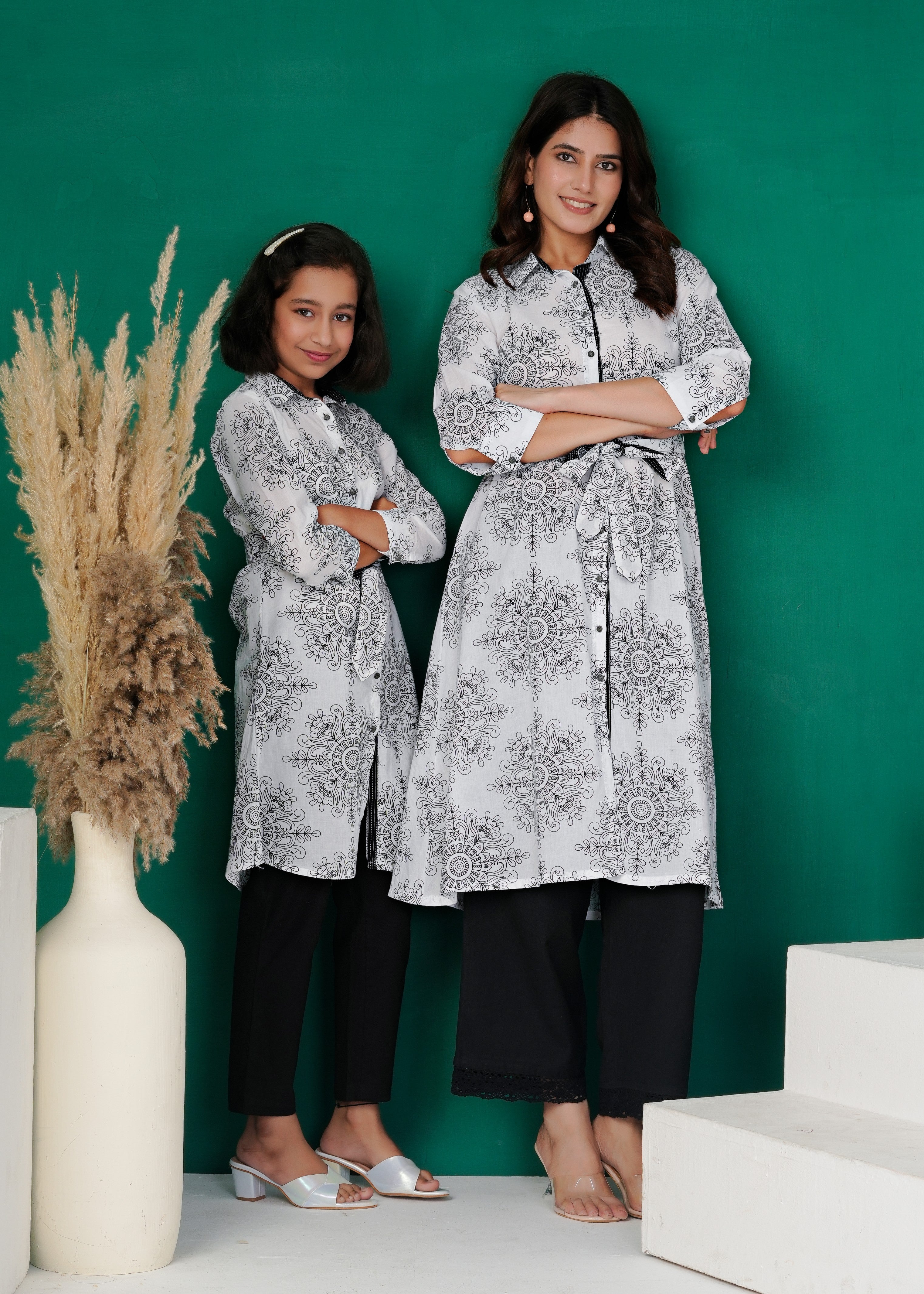 White Mandala Belted Shirt-Kurta