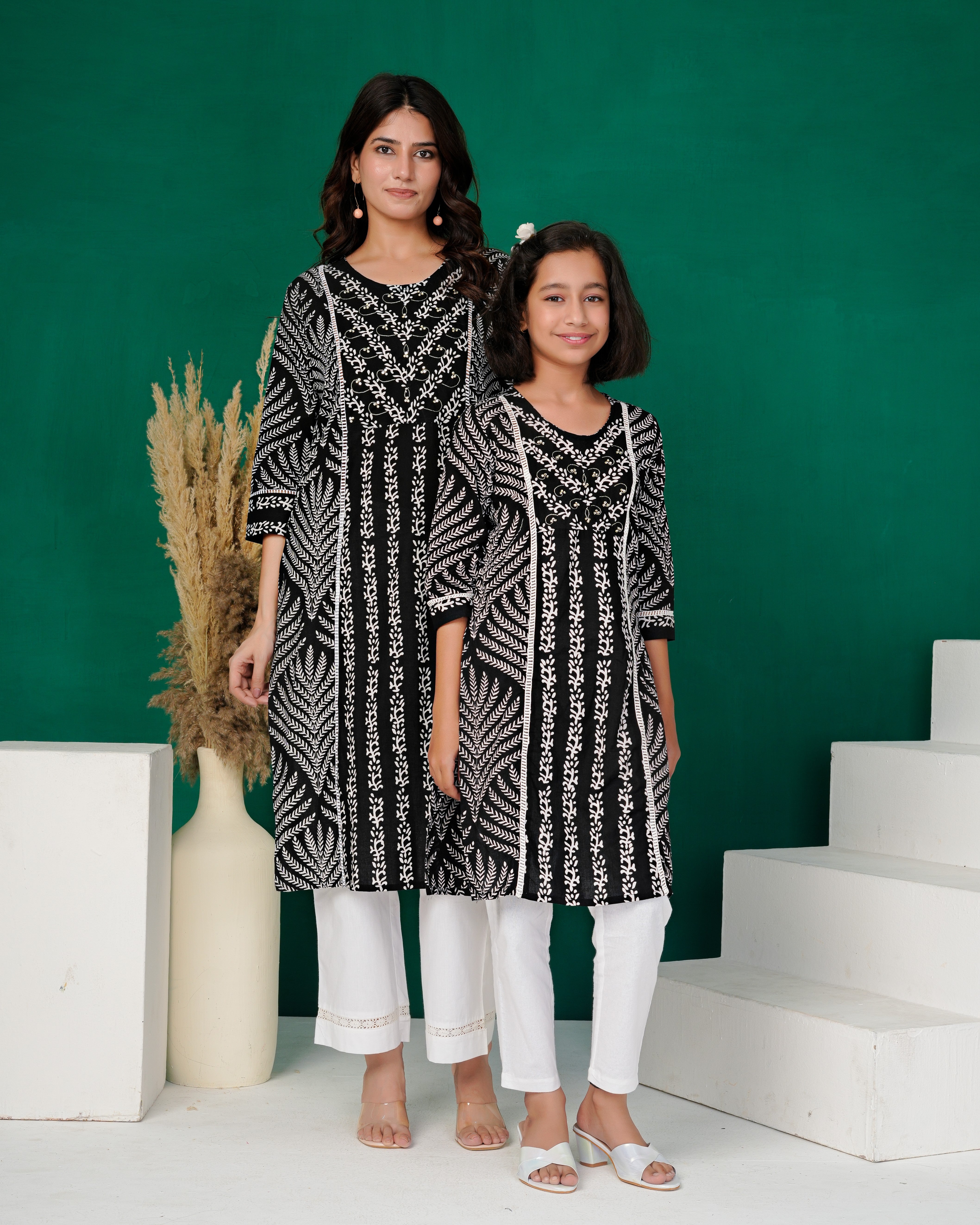 Black Hand Block Printed Cotton Kurta