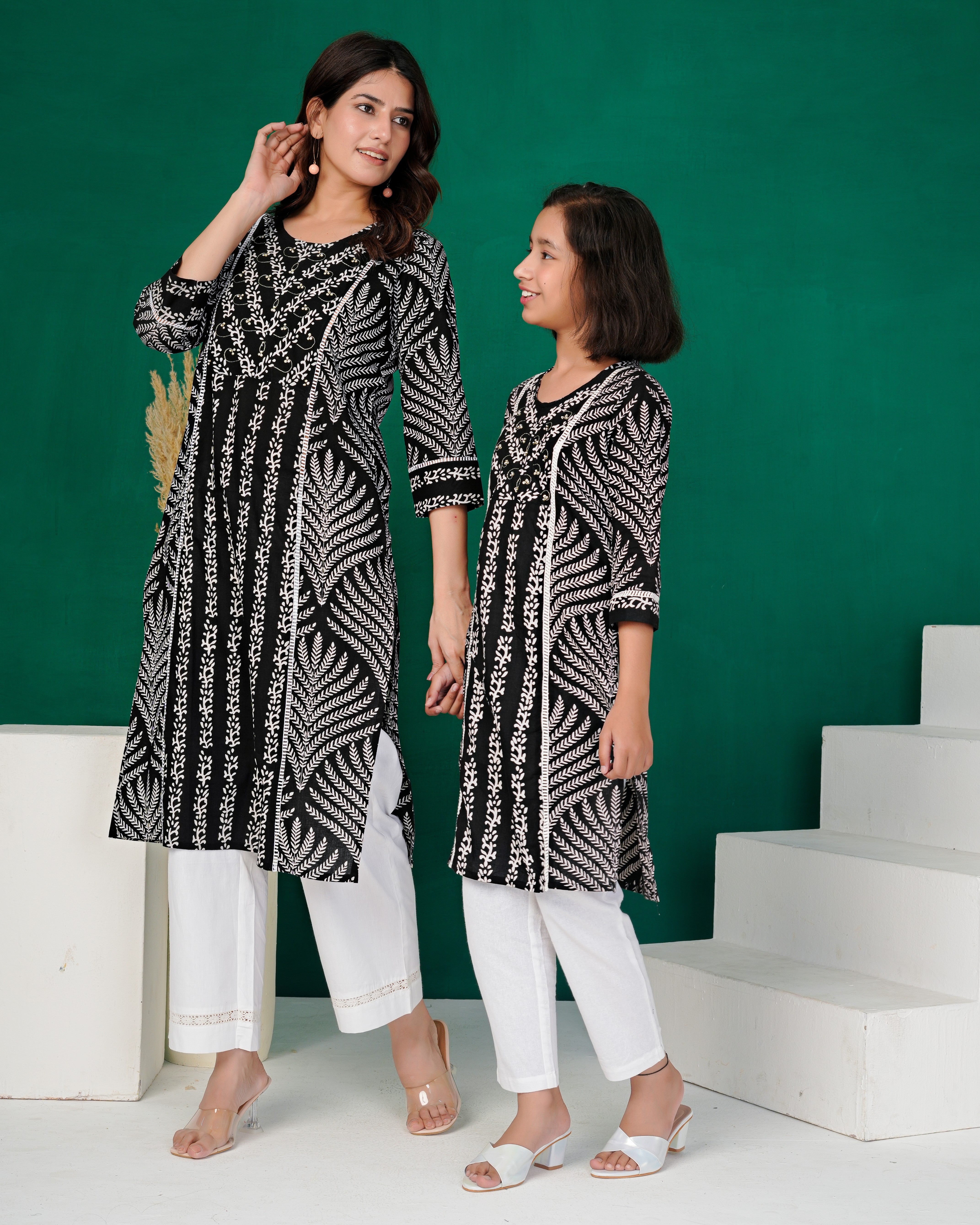 Black Hand Block Printed Cotton Kurta