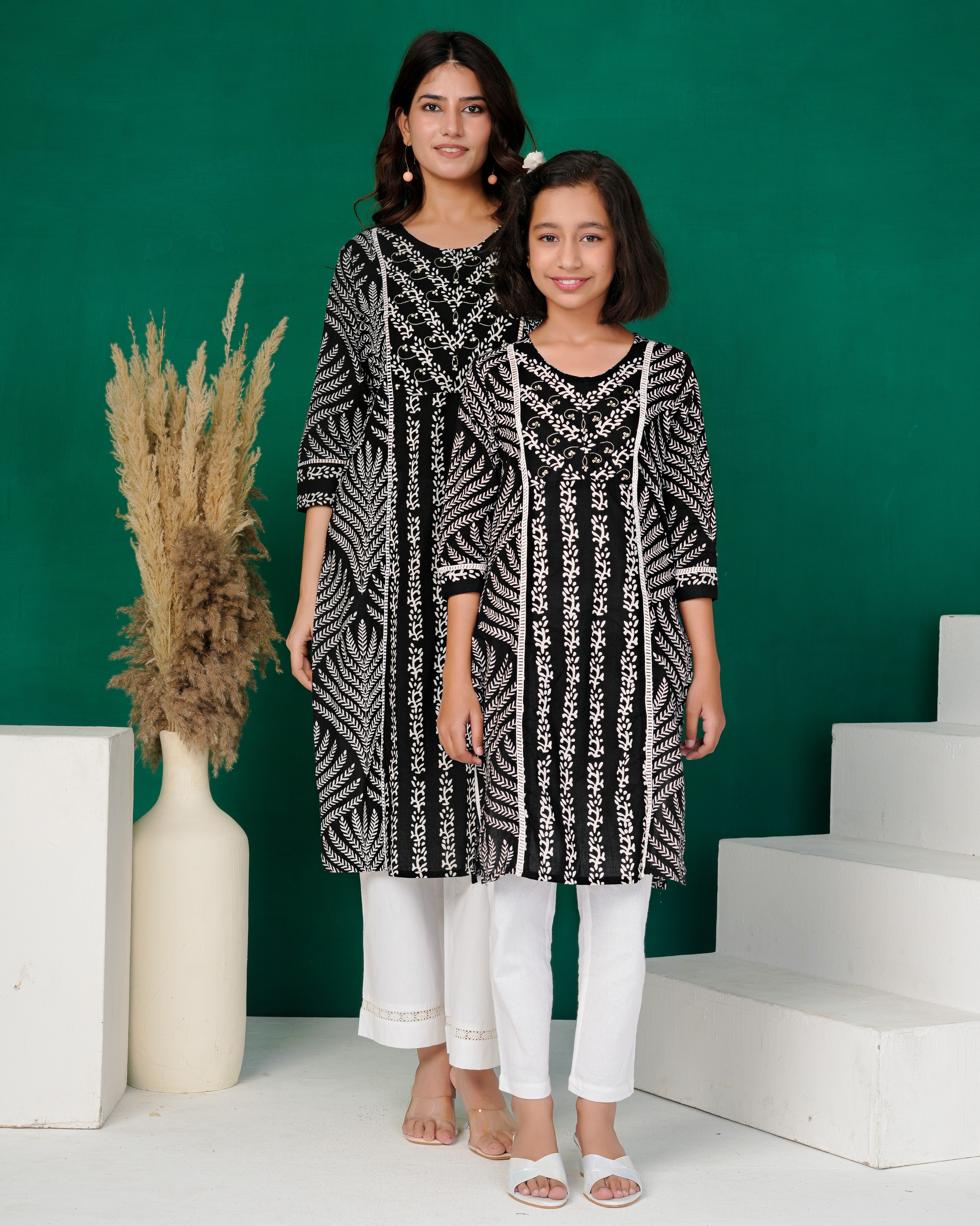 Black Hand Block Printed Cotton Kurta