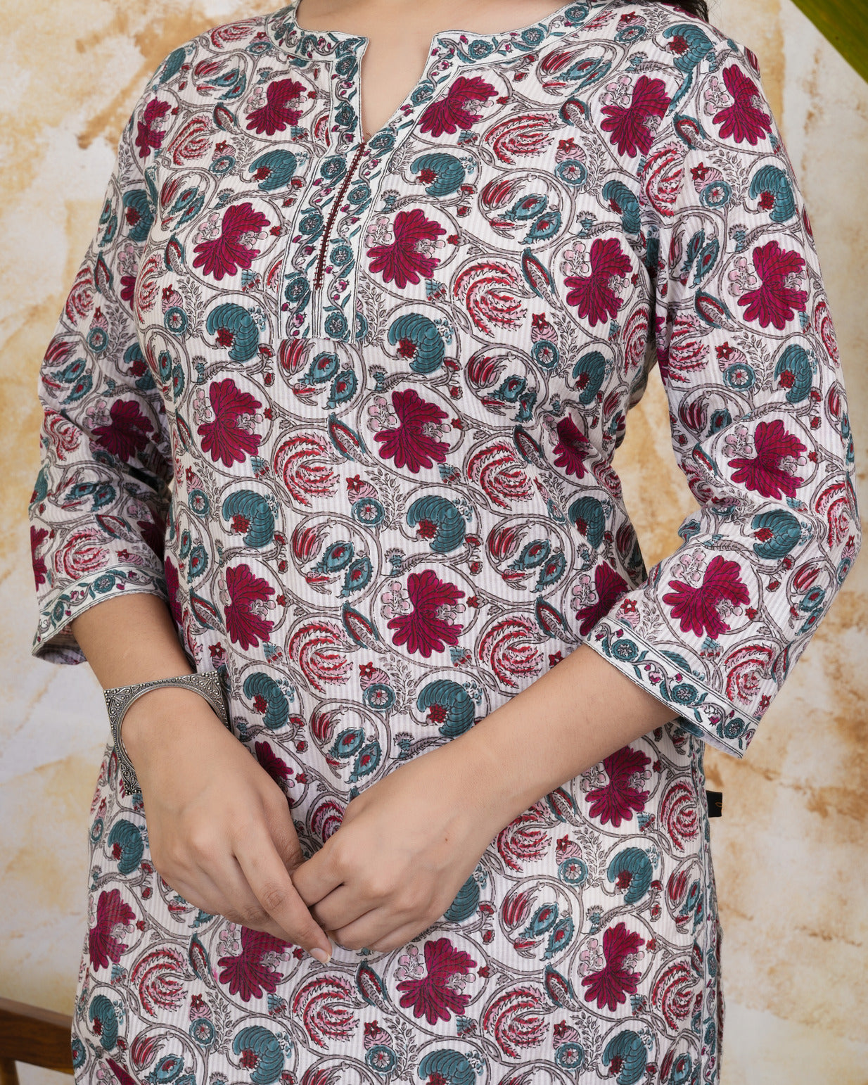 White With Multicolor Floral Print Cotton Kurti