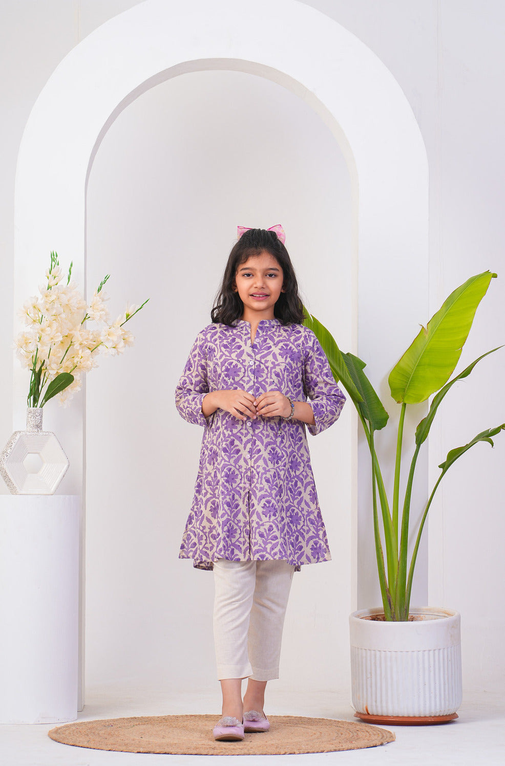 Purple  With Beige Cotton Fabric Kurti