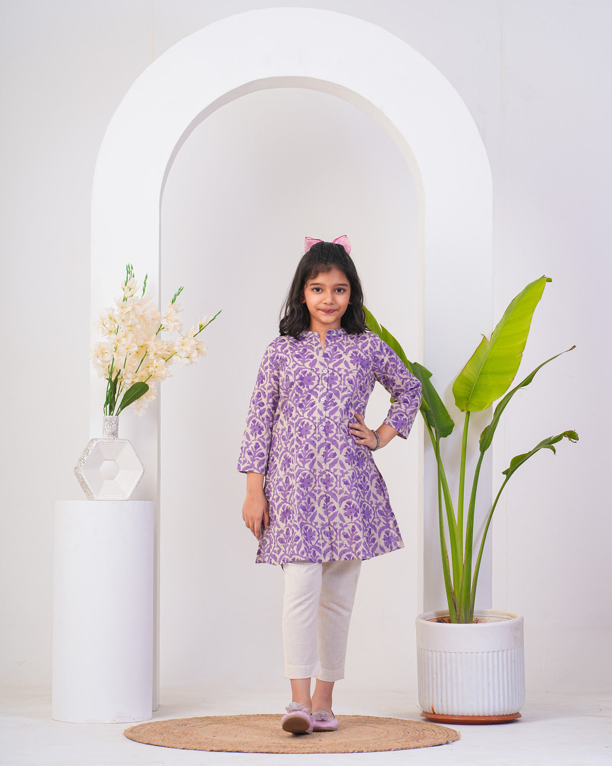 Purple  With Beige Cotton Fabric Kurti