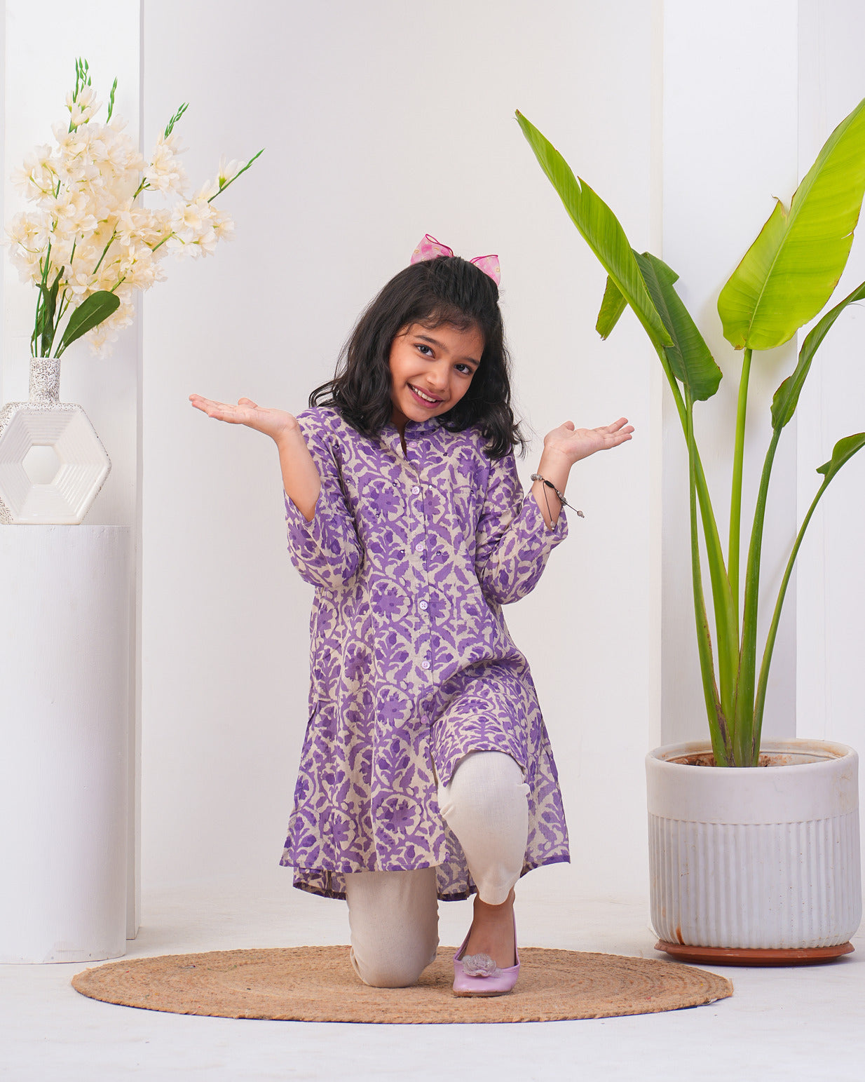 Purple  With Beige Cotton Fabric Kurti