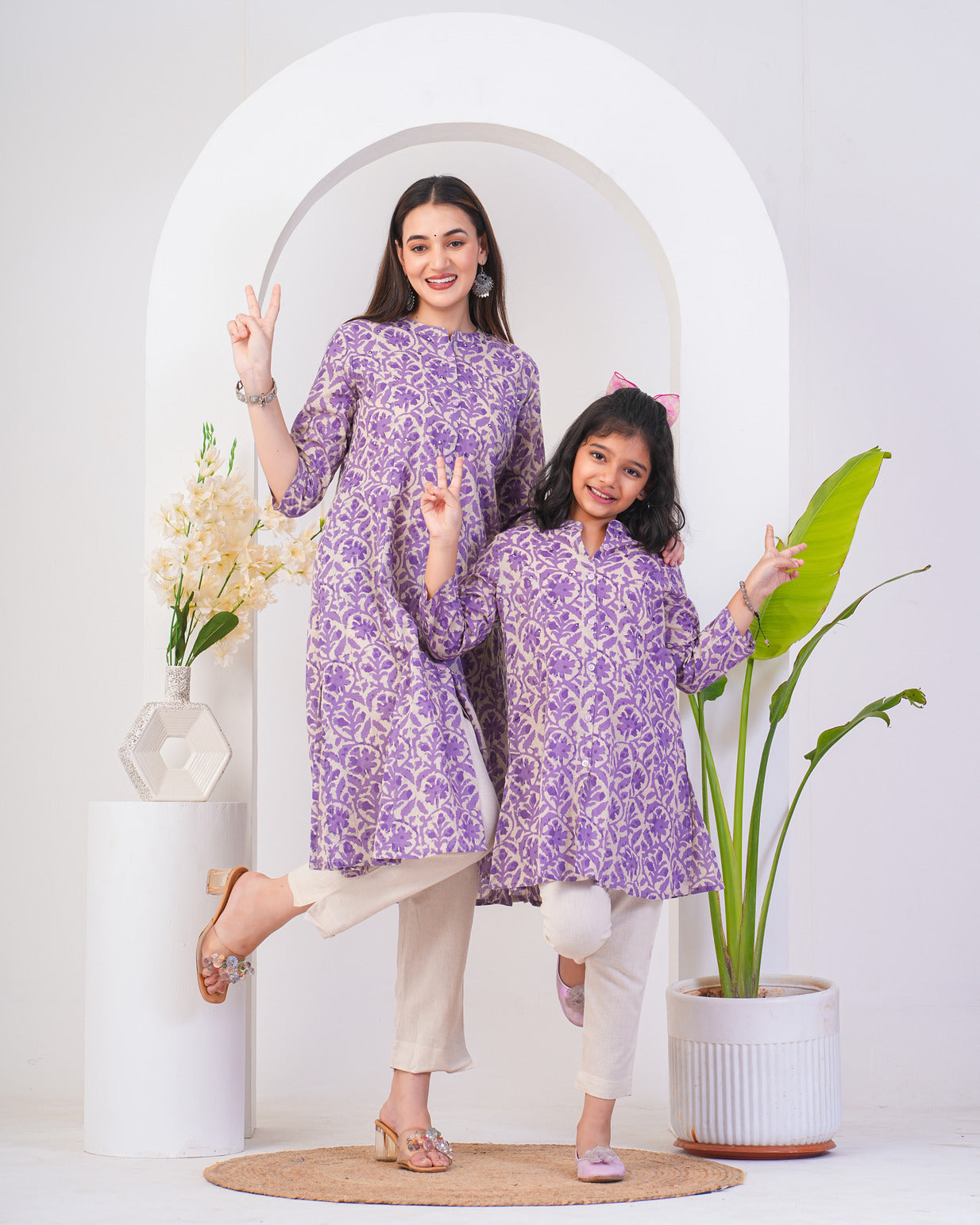 Purple  With Beige Cotton Fabric Kurti