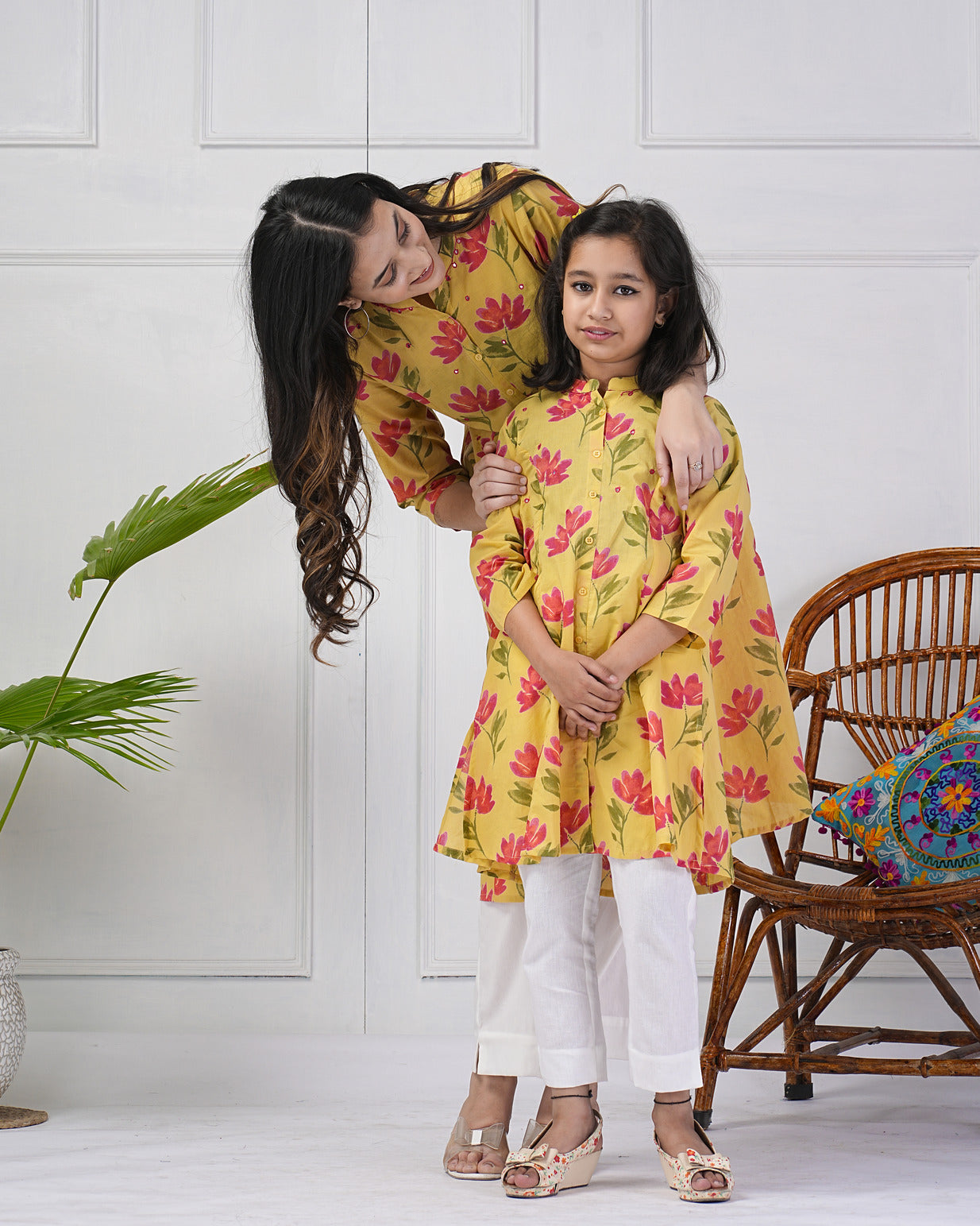 Yellow Floral Printed Cotton Kurti