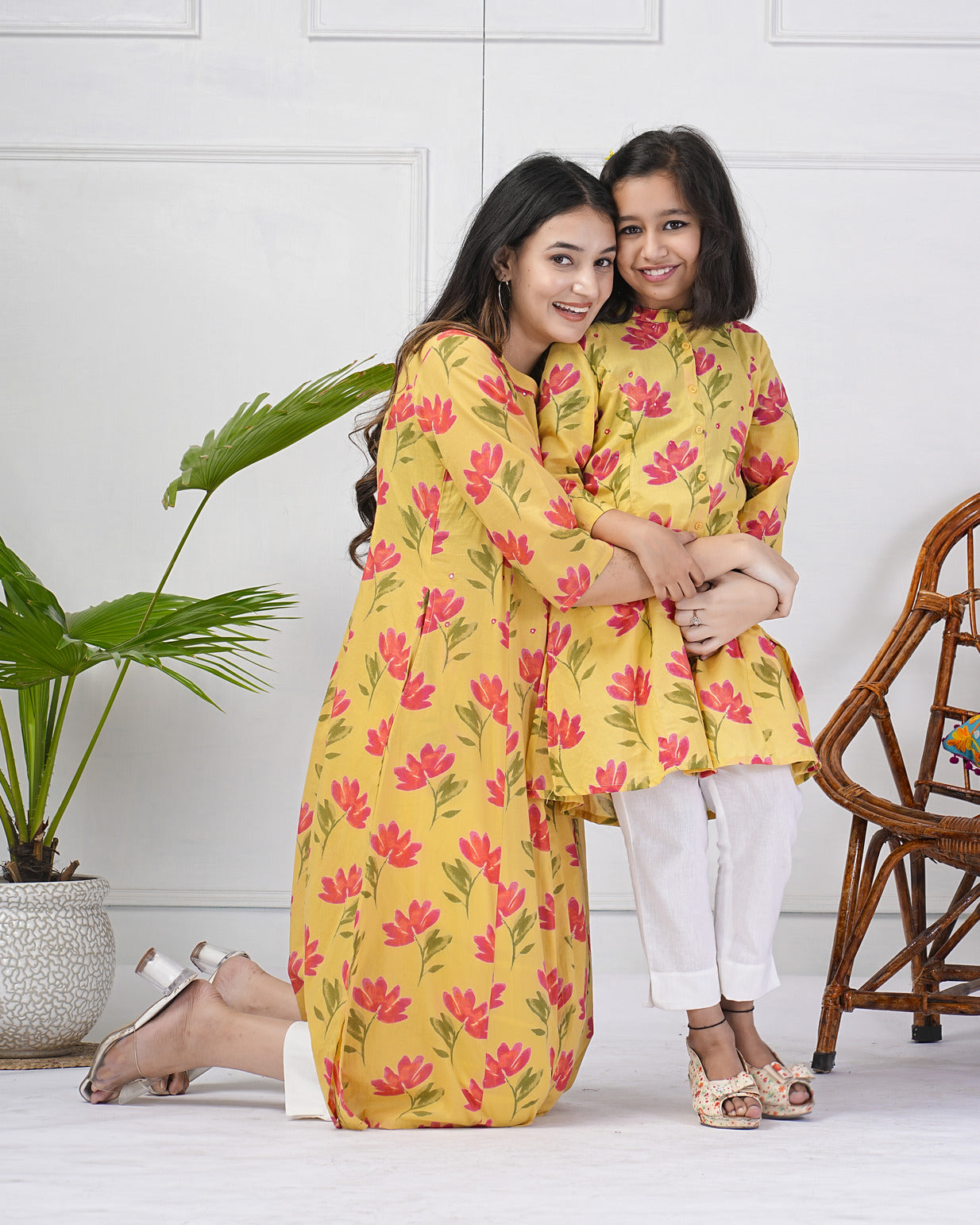 Yellow Floral Printed Cotton Kurti