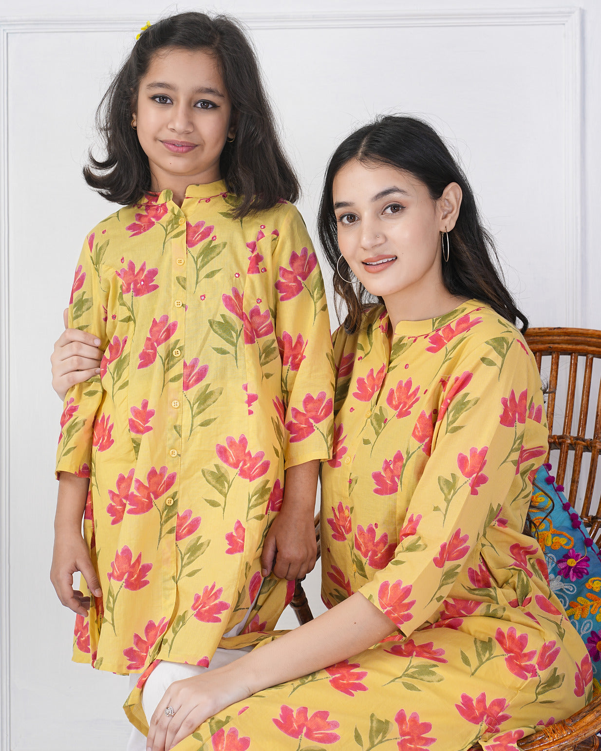 Yellow Floral Printed Cotton Kurti