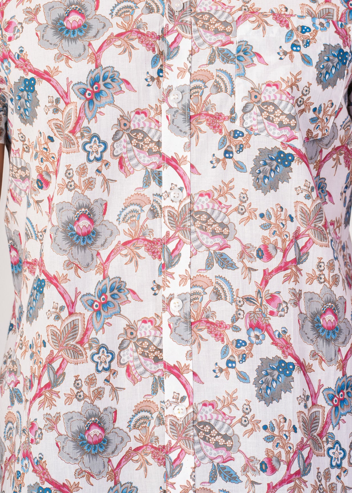 Light Pink Flower Print Cotton Regular Fit Men's Shirt