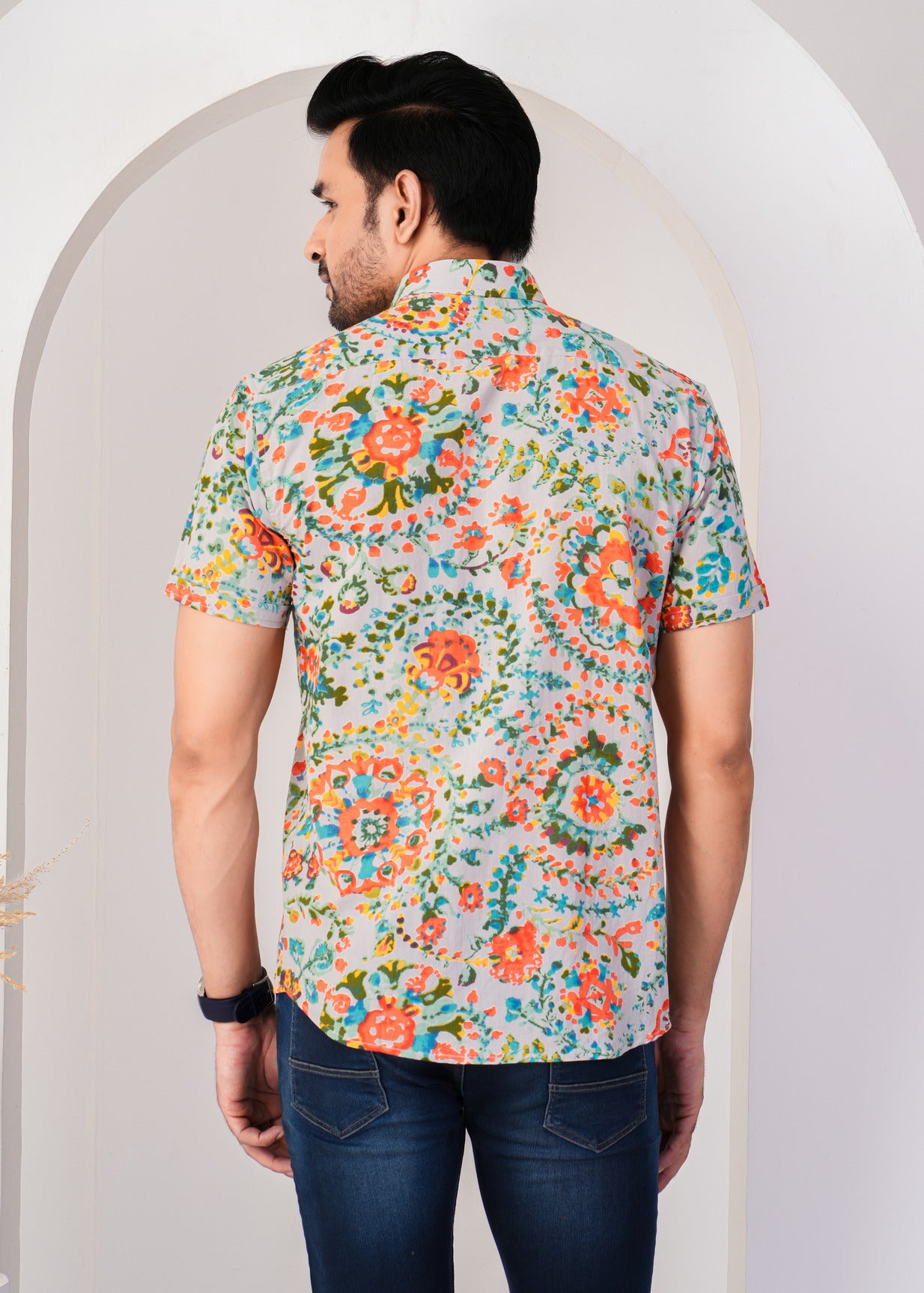 Multicolor Abstract Floral Printed Cotton Men Shirt