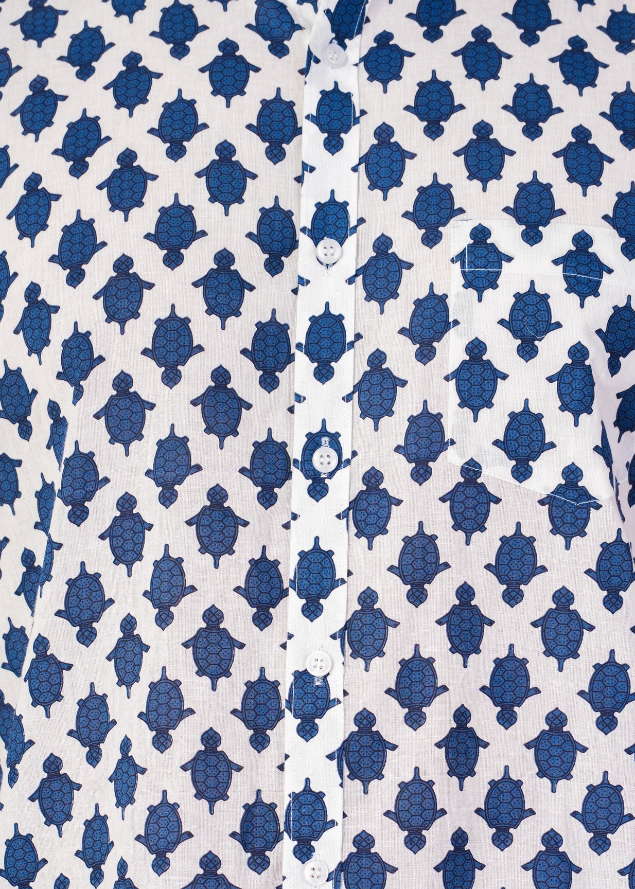 White With Blue Turtle Printed Cotton Men Shirt