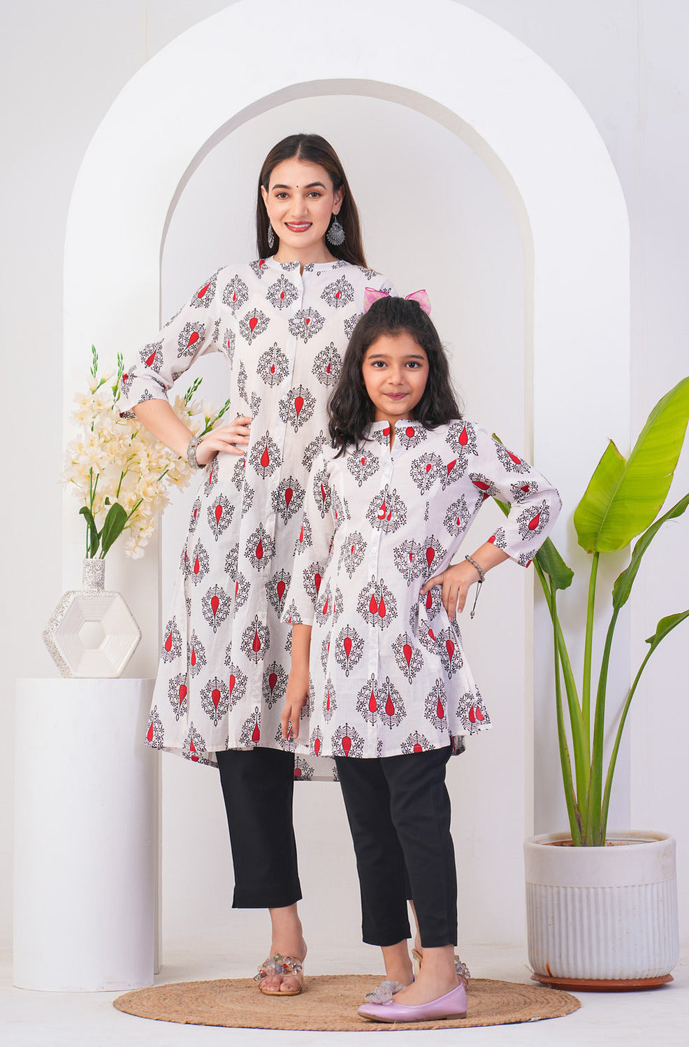 White With Floral Printed Cotton Kurti