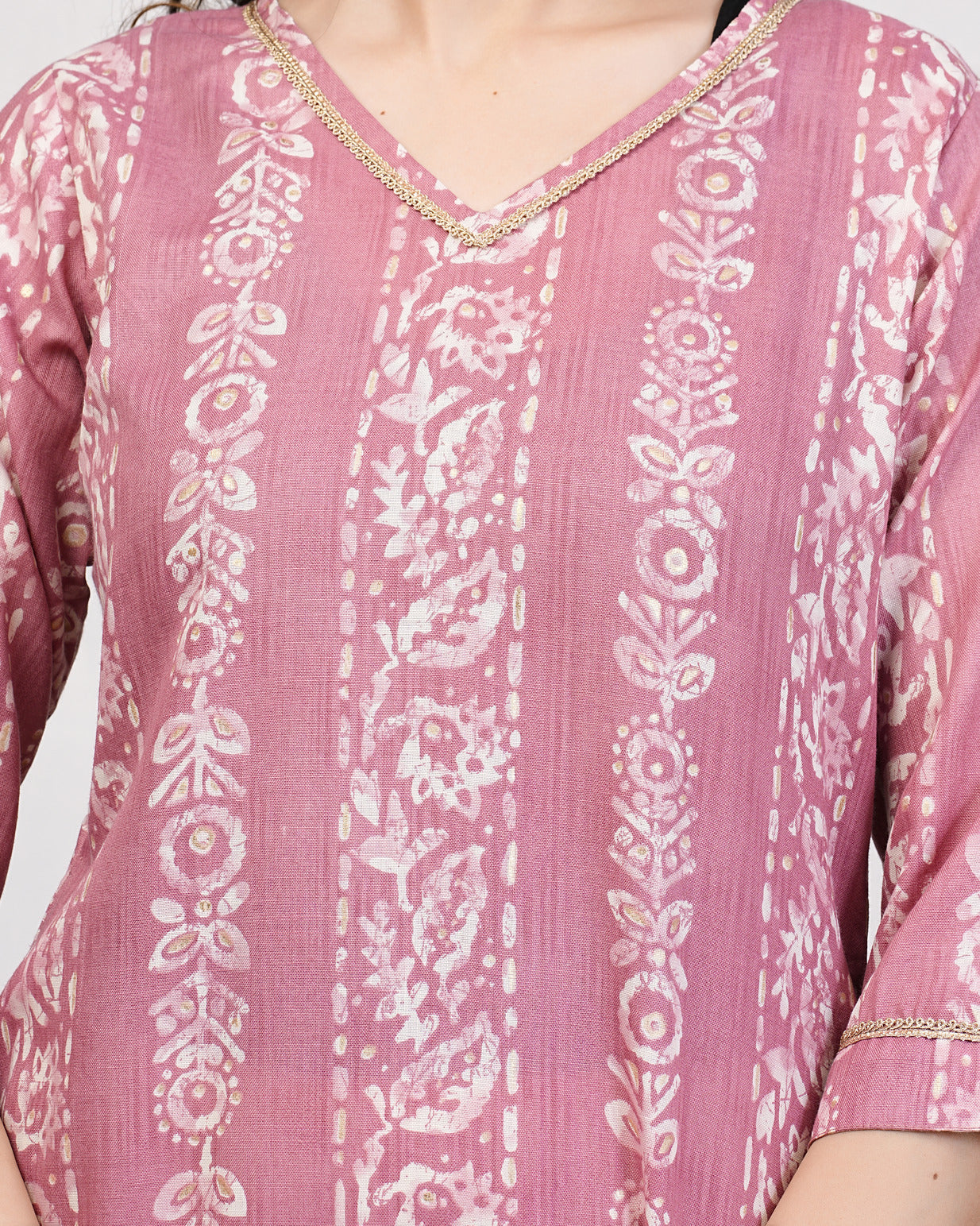 Dark Peach With Floral Printed Rayon Fabric Kurti Set