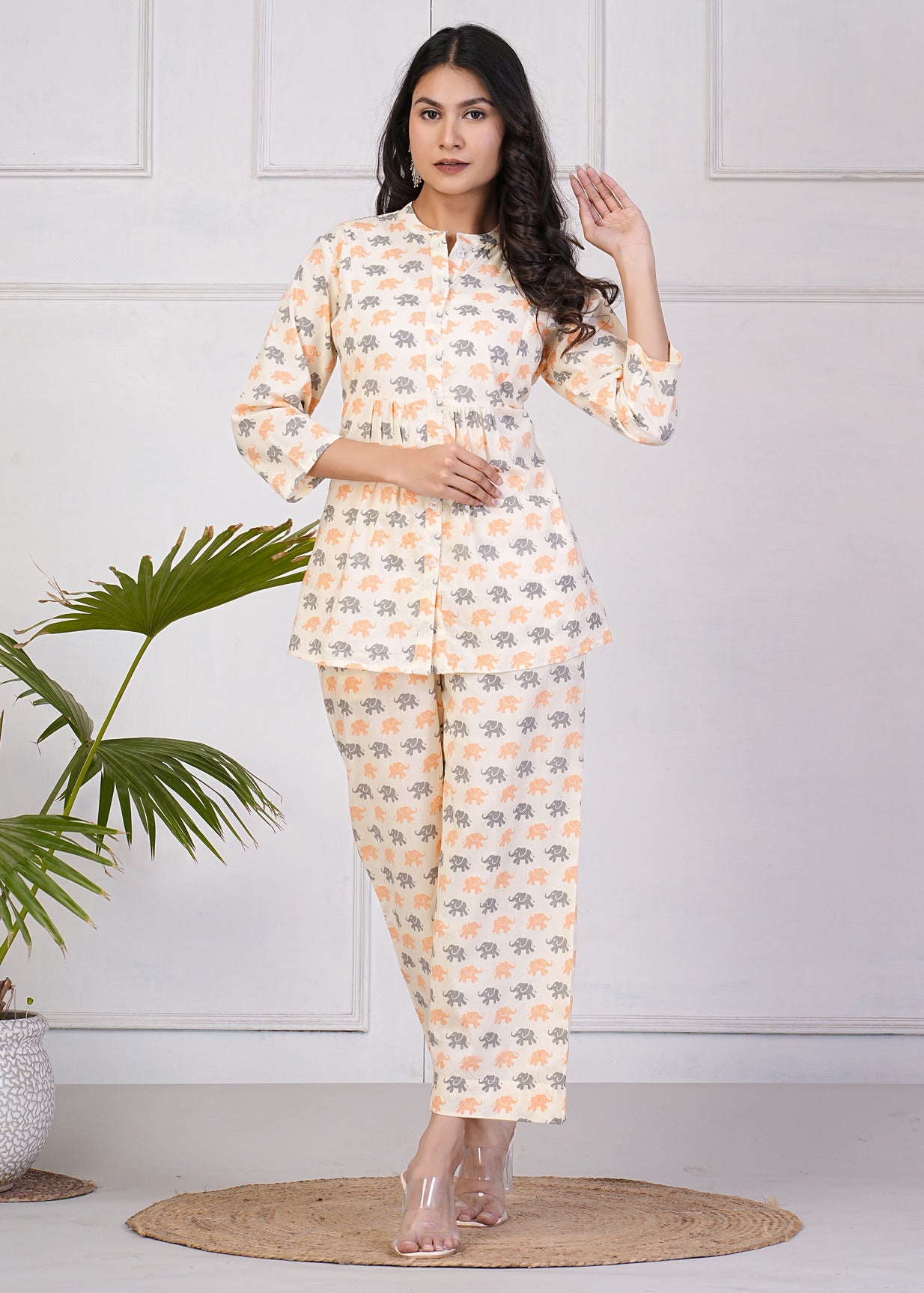 Off-White With Animal Printed Pure Cotton Co-Ord Set