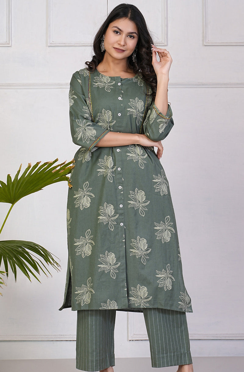 Women Cotton Kurti Set Online | Cotton Cigarette & Palazzo Pants With Kurti