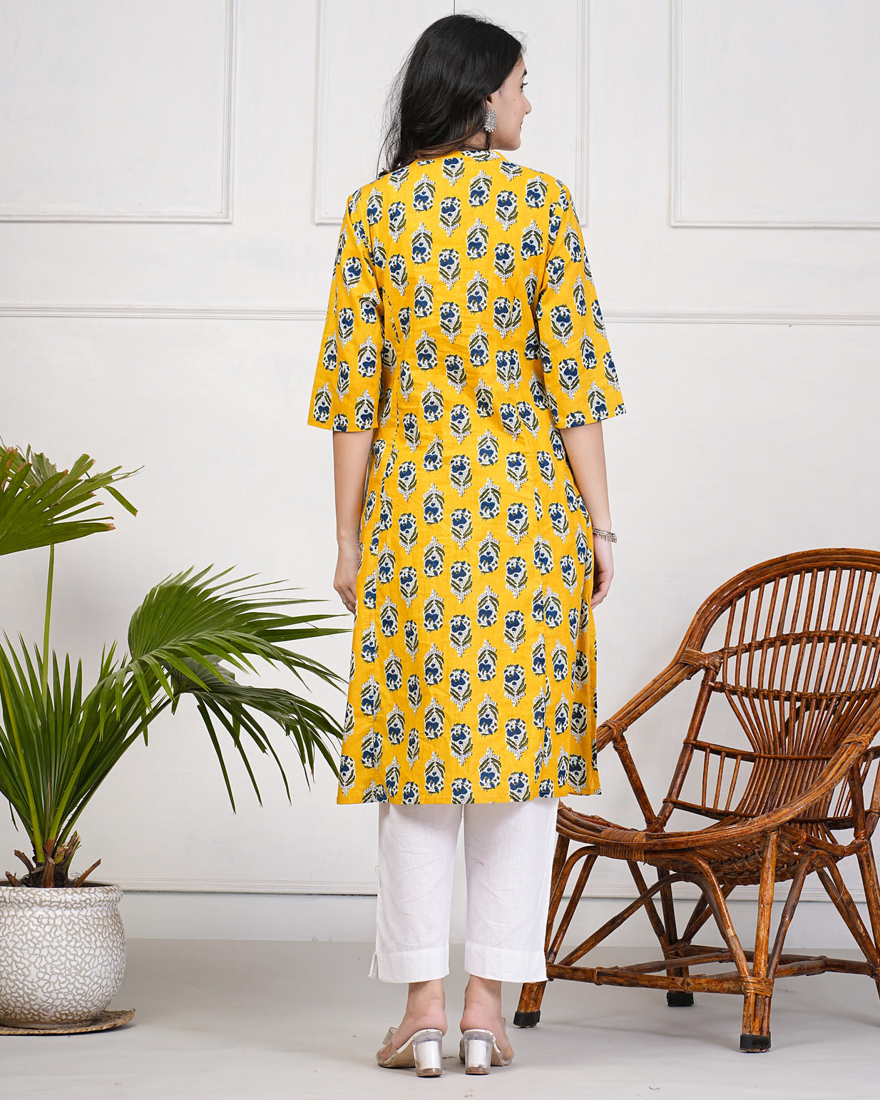 Yellow Block Print Cotton Kurti