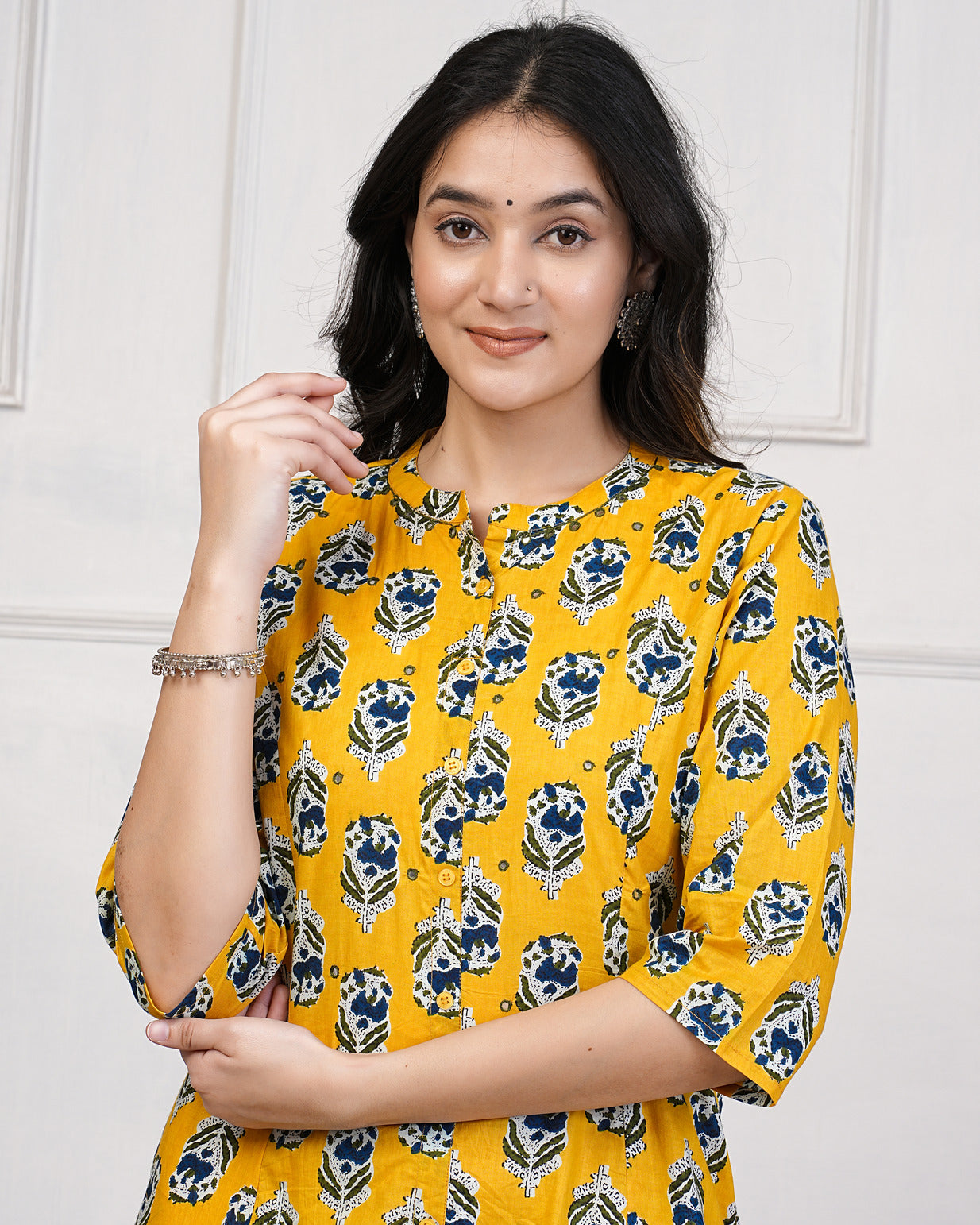 Yellow Block Print Cotton Kurti