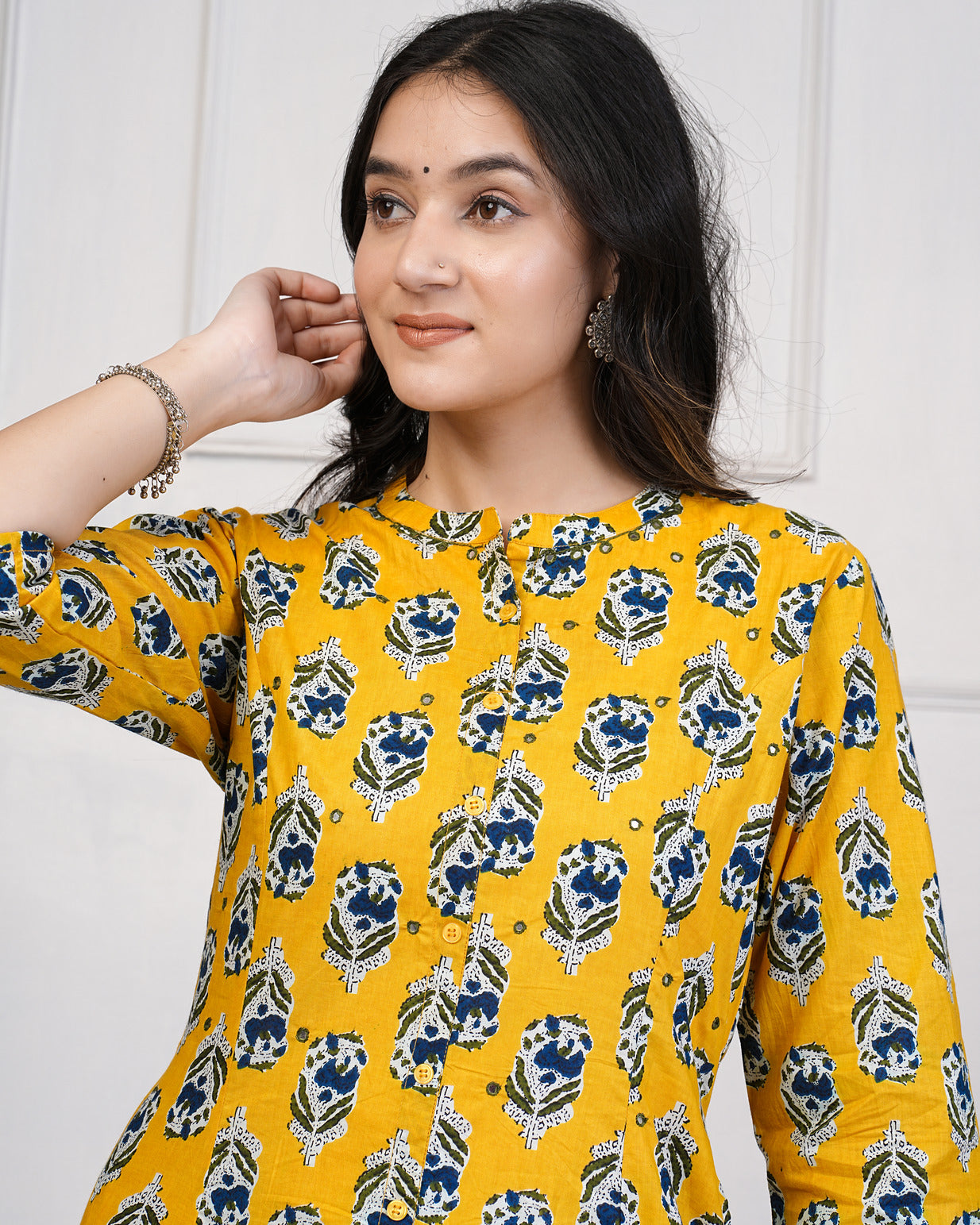Yellow Block Print Cotton Kurti