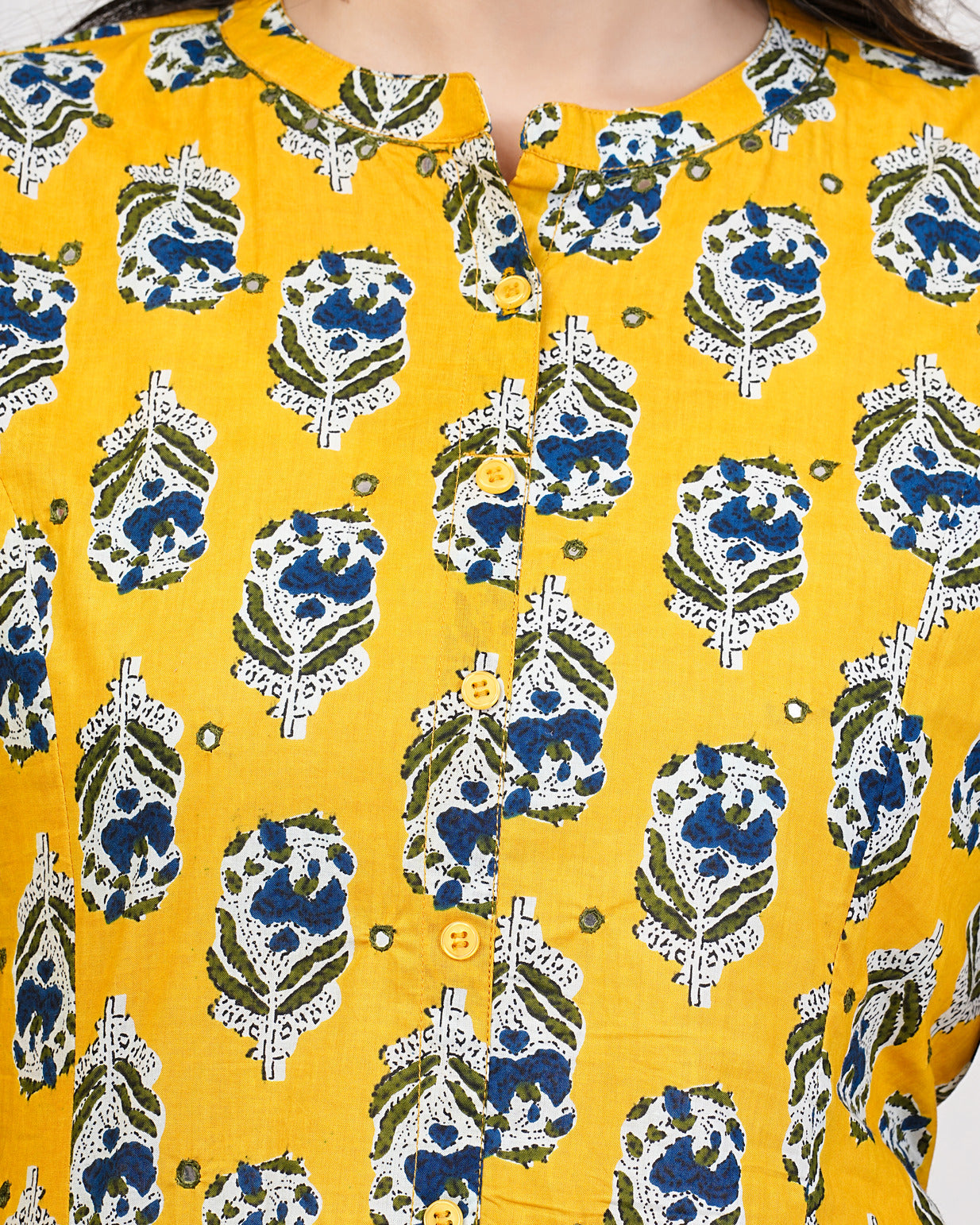 Yellow Block Print Cotton Kurti