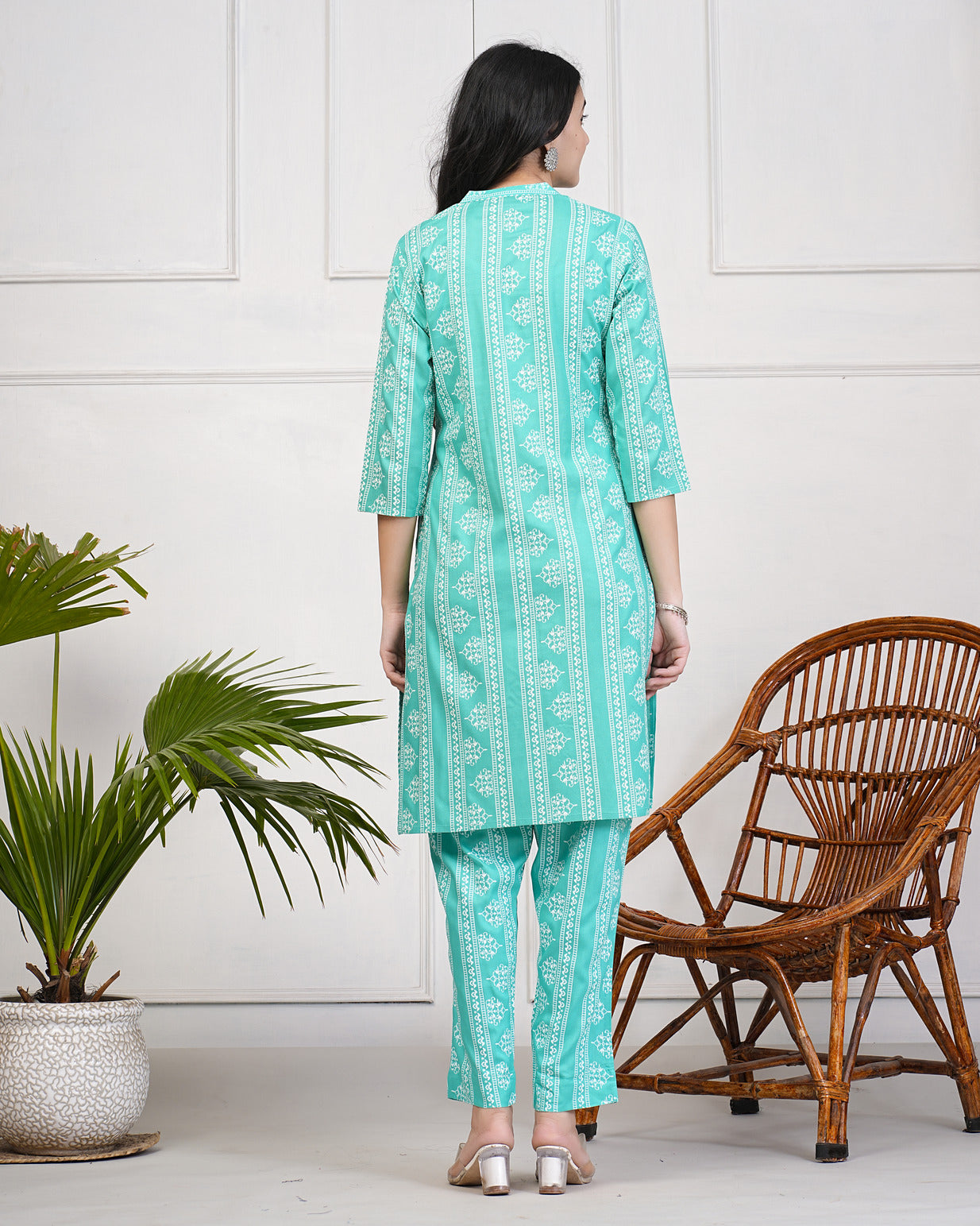 Ocean Green With Block Printed Rayon Kurti Set