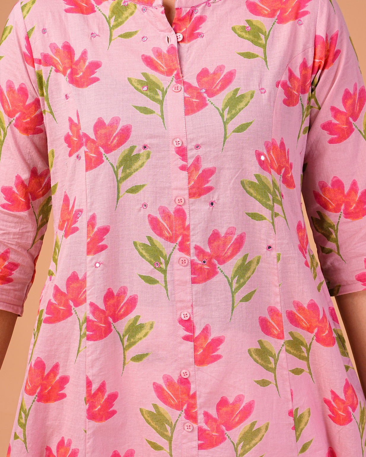 Pink Floral Printed Cotton Kurti