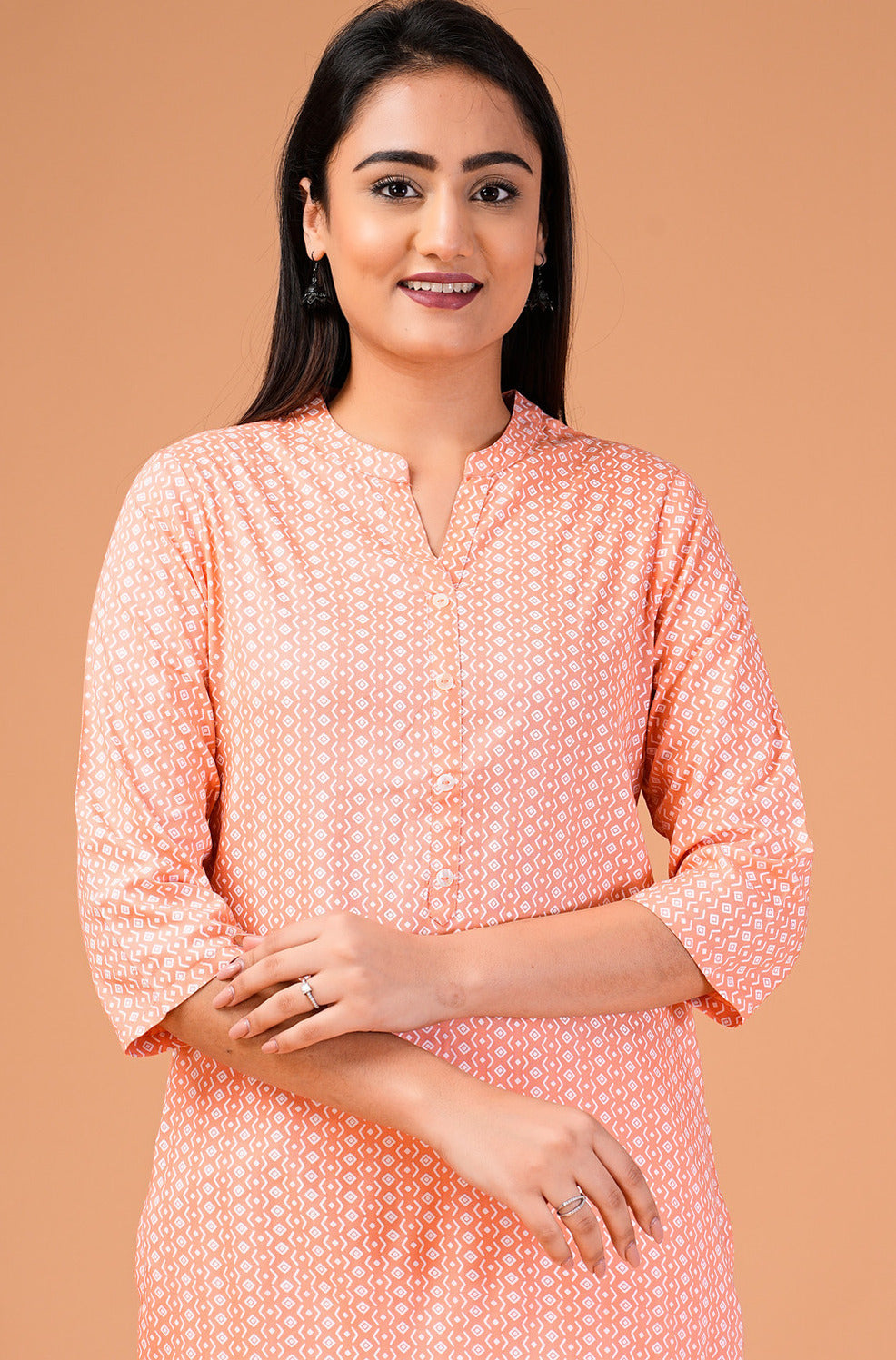 Orange Printed Rayon Kurti