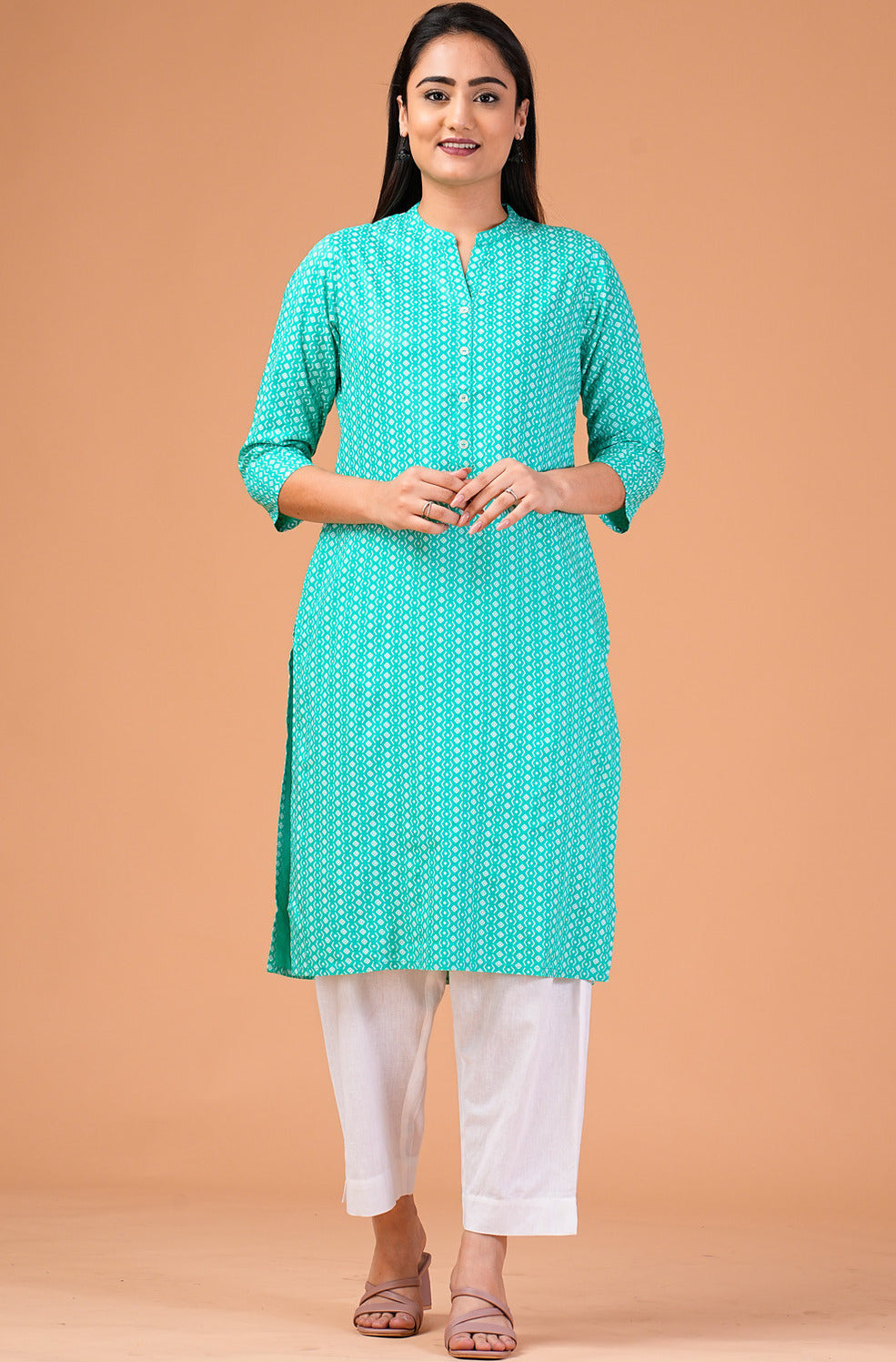 Brigit Teal Rayon Kurta
