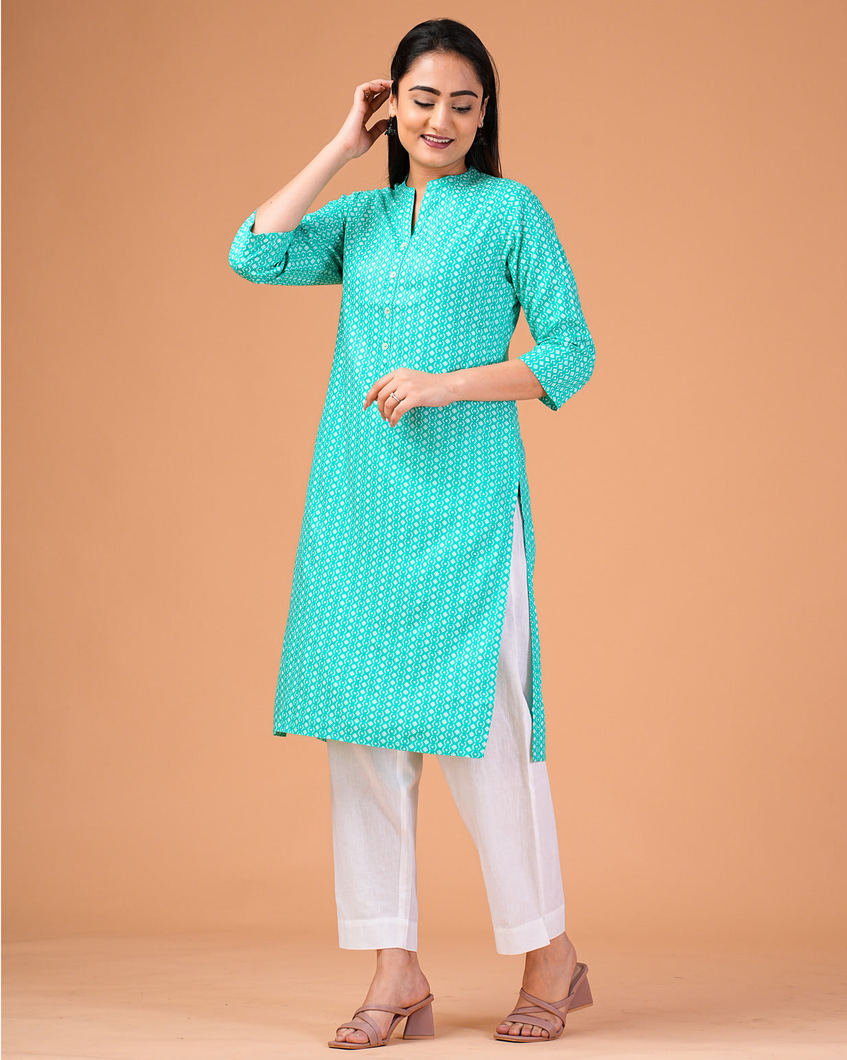 Brigit Teal Rayon Kurta