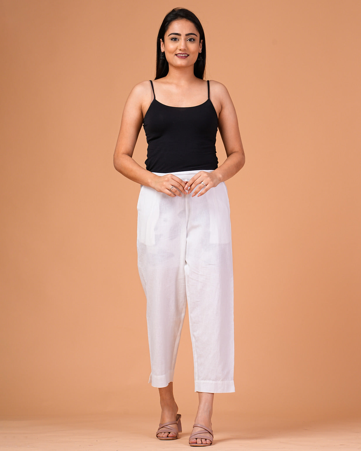 White Cotton Regular Fit Straight Pant