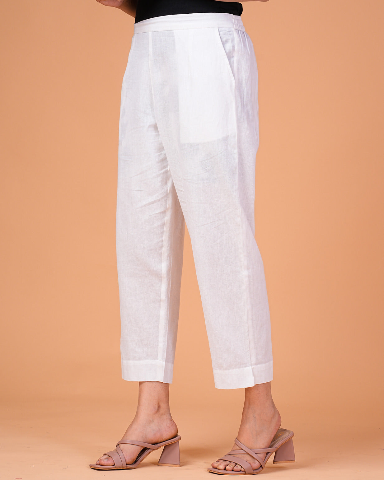 White Cotton Regular Fit Straight Pant