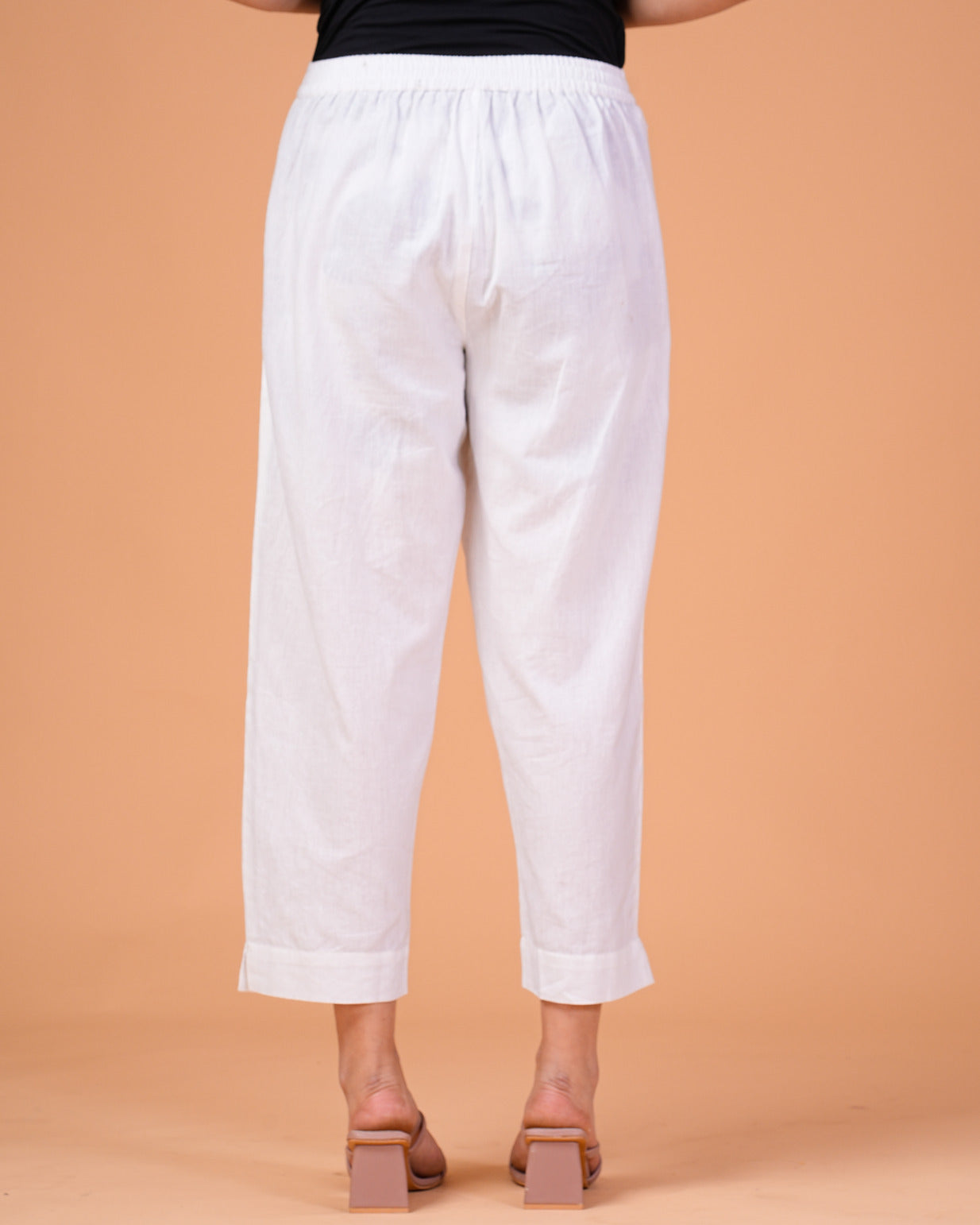 White Cotton Regular Fit Straight Pant