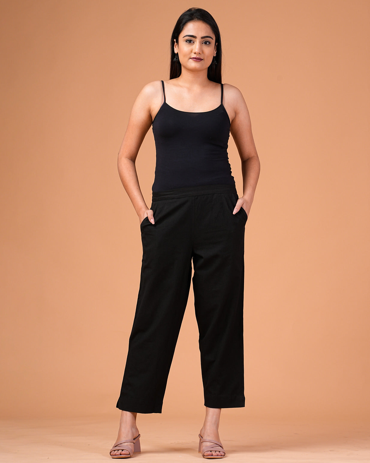 Black Cotton Regular Fit Straight Pant