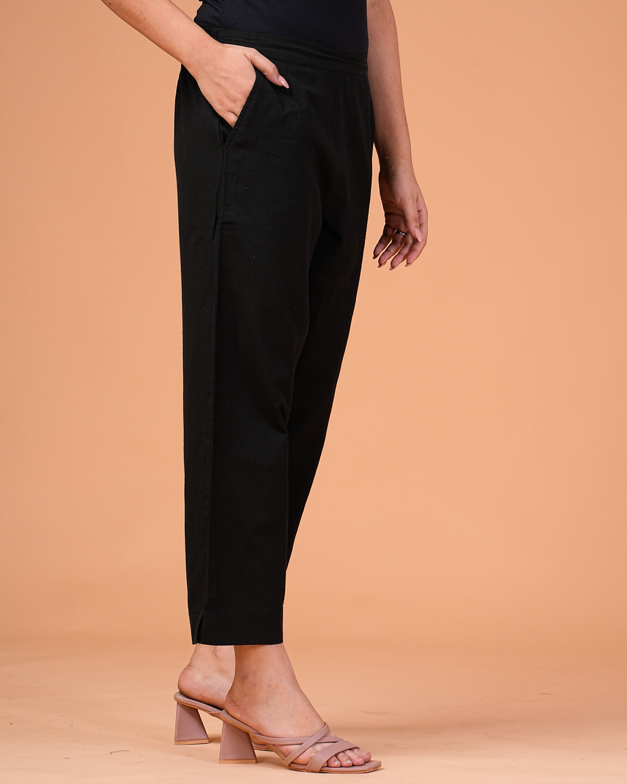 Black Cotton Regular Fit Straight Pant