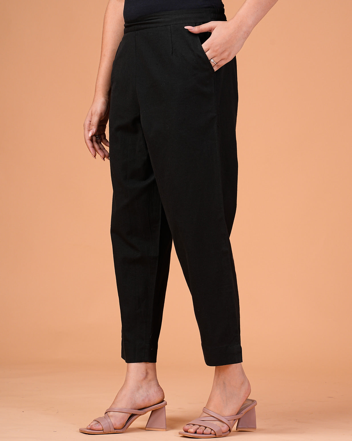 Black Cotton Regular Fit Straight Pant