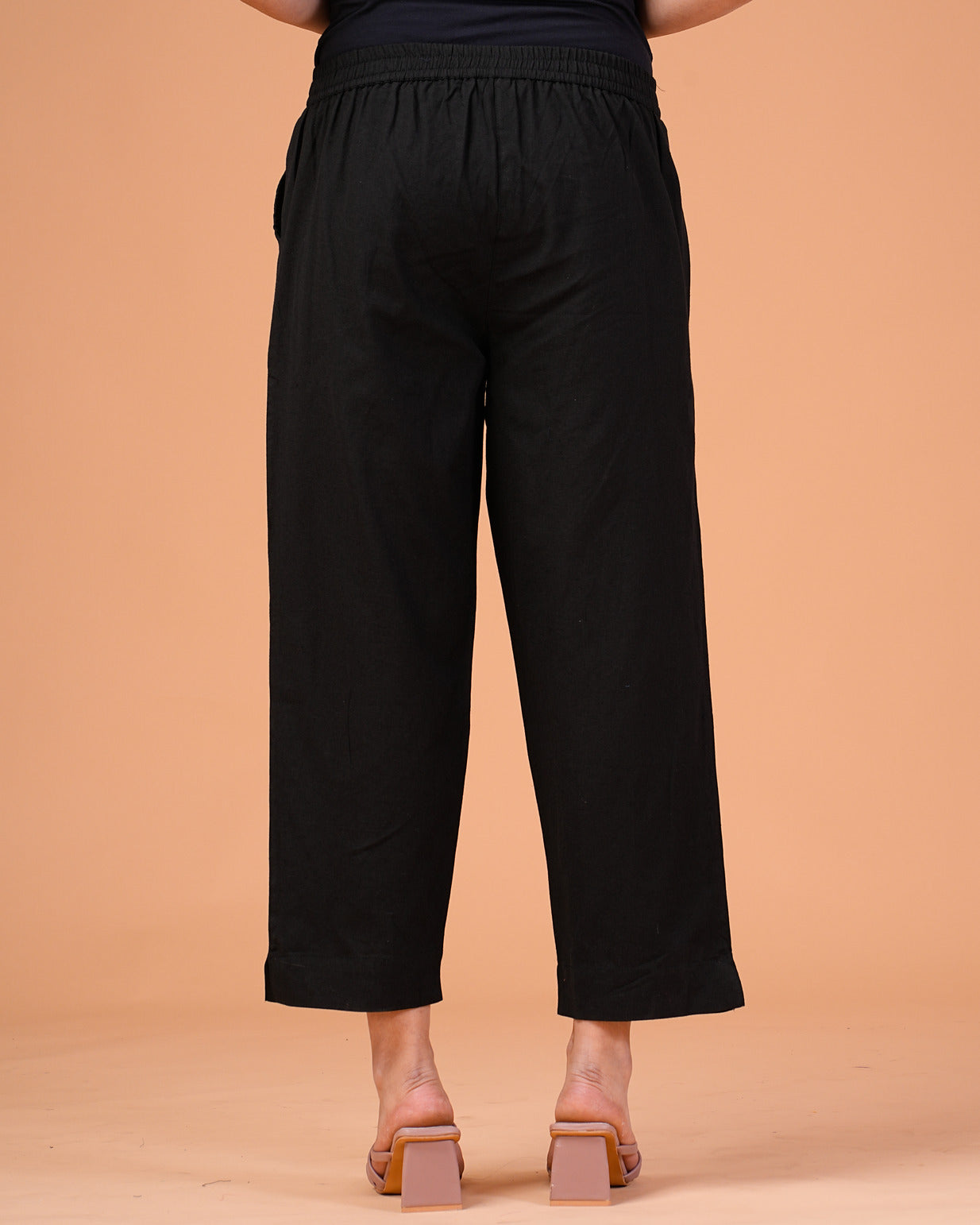 Black Cotton Regular Fit Straight Pant