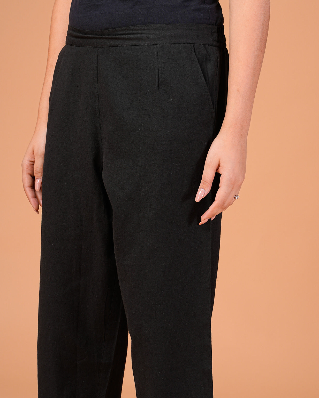 Black Cotton Regular Fit Straight Pant